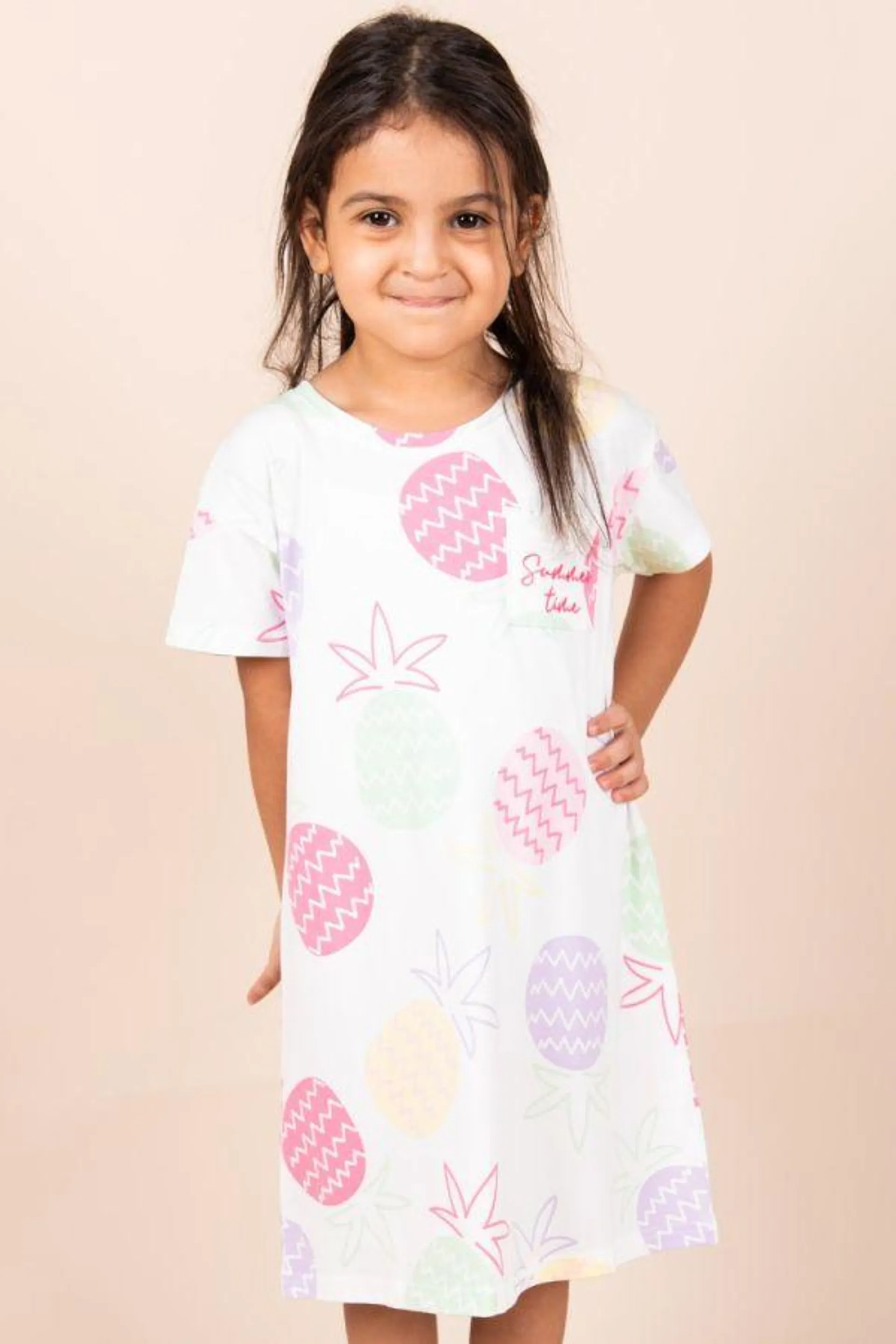 Girls White Pineapple Print Nightdress