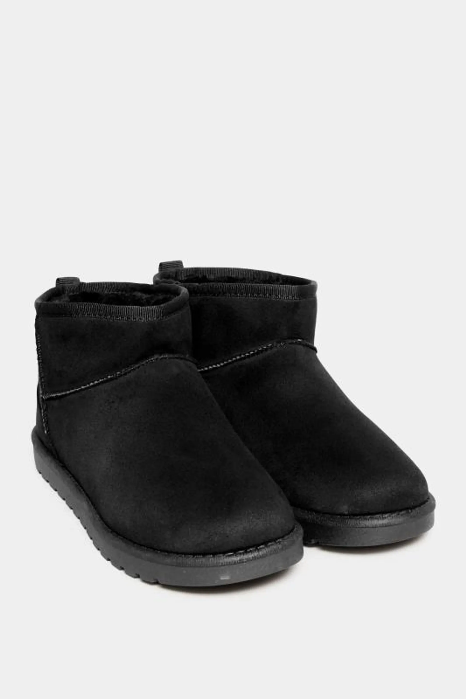 Black Faux Suede Faux Fur Lined Ankle Boots In Wide E Fit & Extra Wide EEE Fit