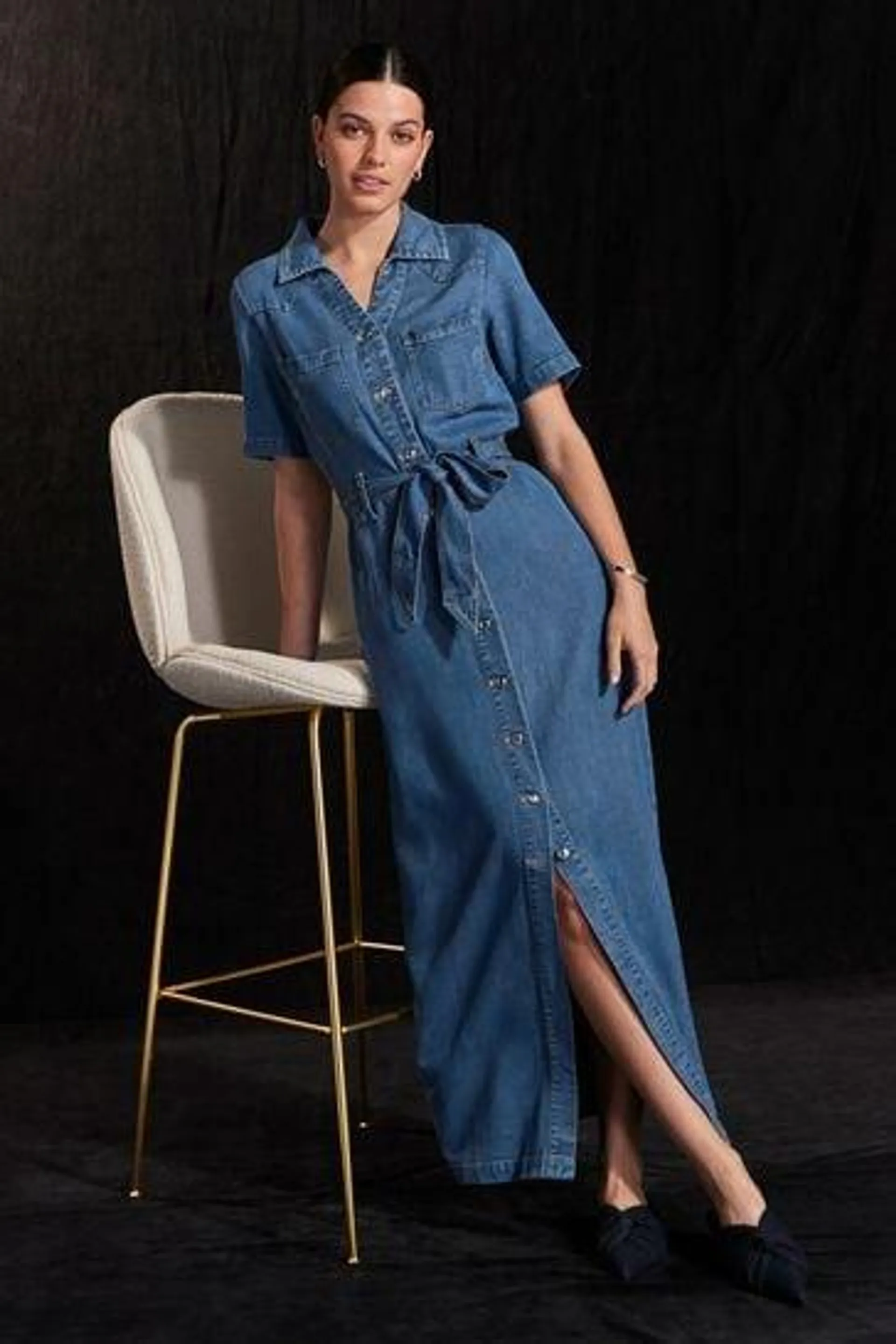 Mid Blue Denim Maxi Dress