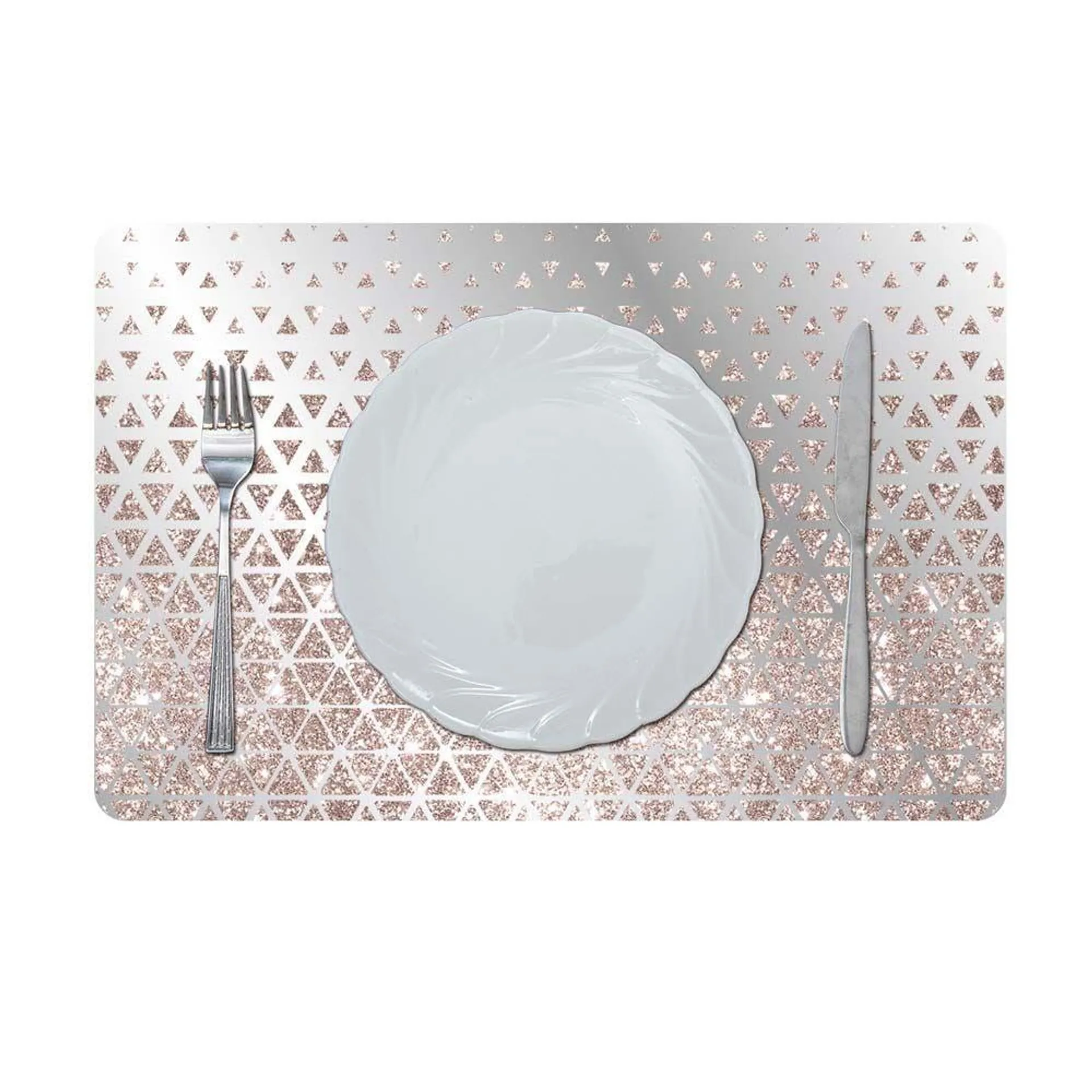 Glamour Glitter Metallic Mirror Look Printed Placemat Rose Gold AEC-29614C