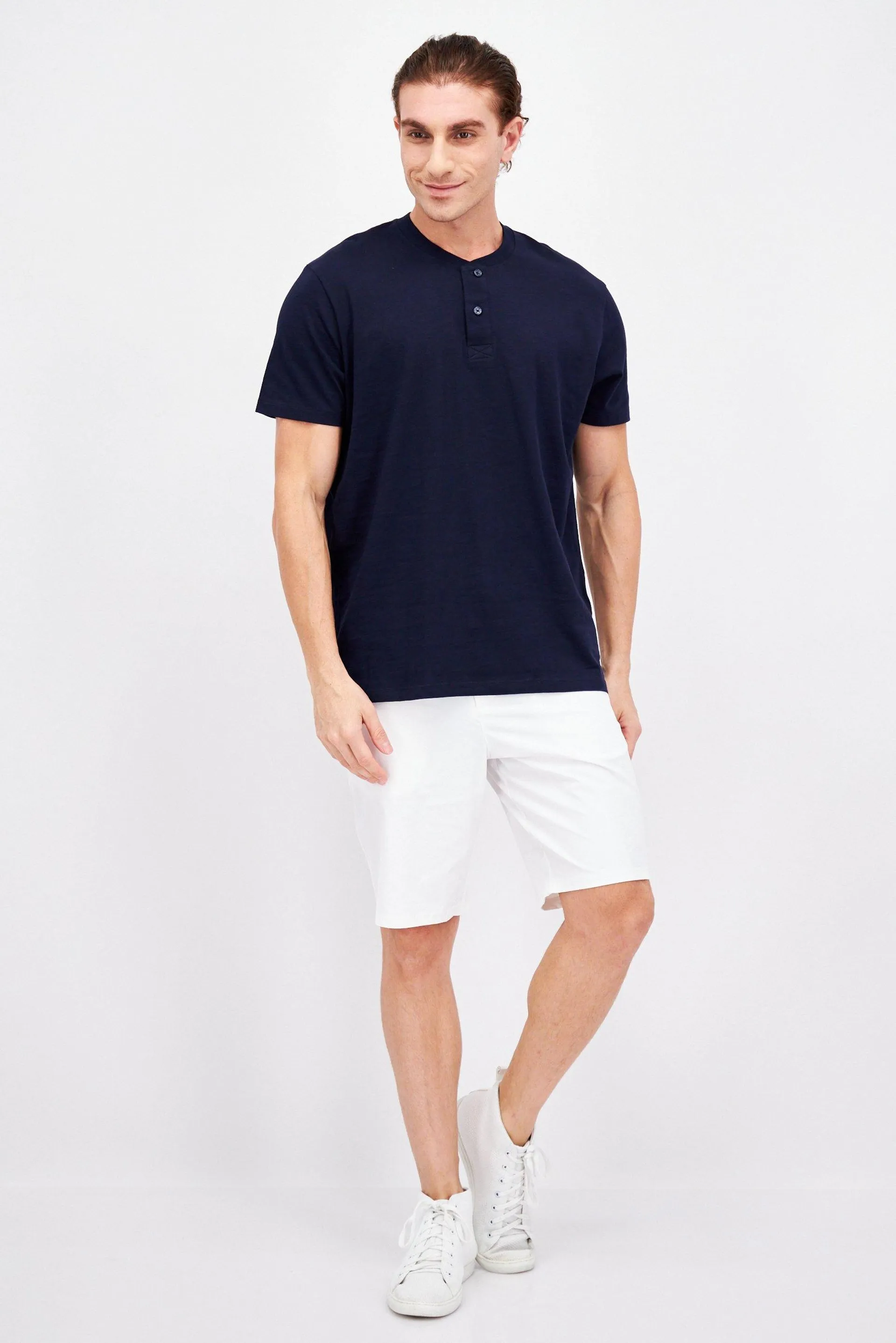 Men Crew Neck Short Sleeve Plain T Shirt, Navy Blue