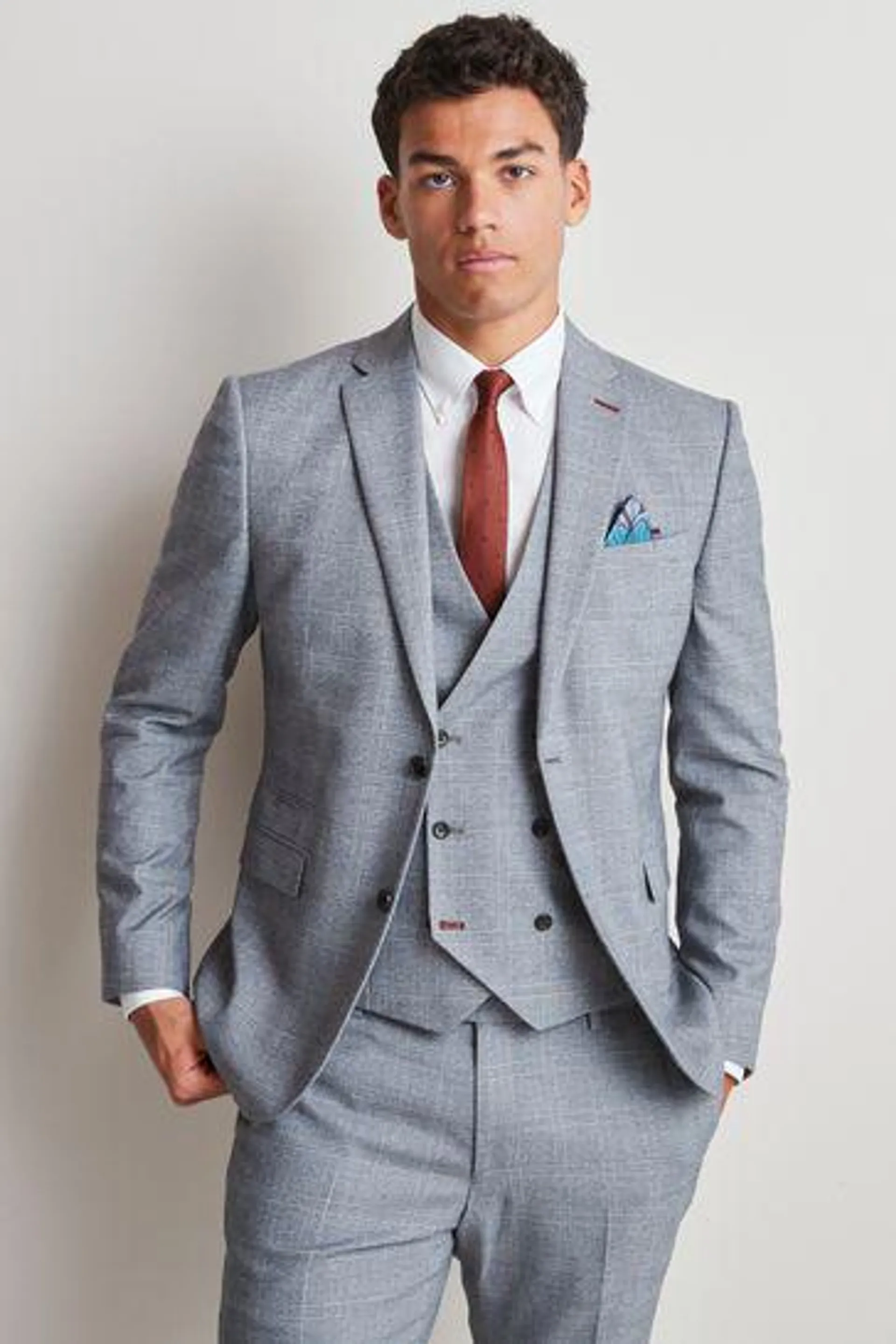 Grey Skinny Fit Flannel Suit Jacket