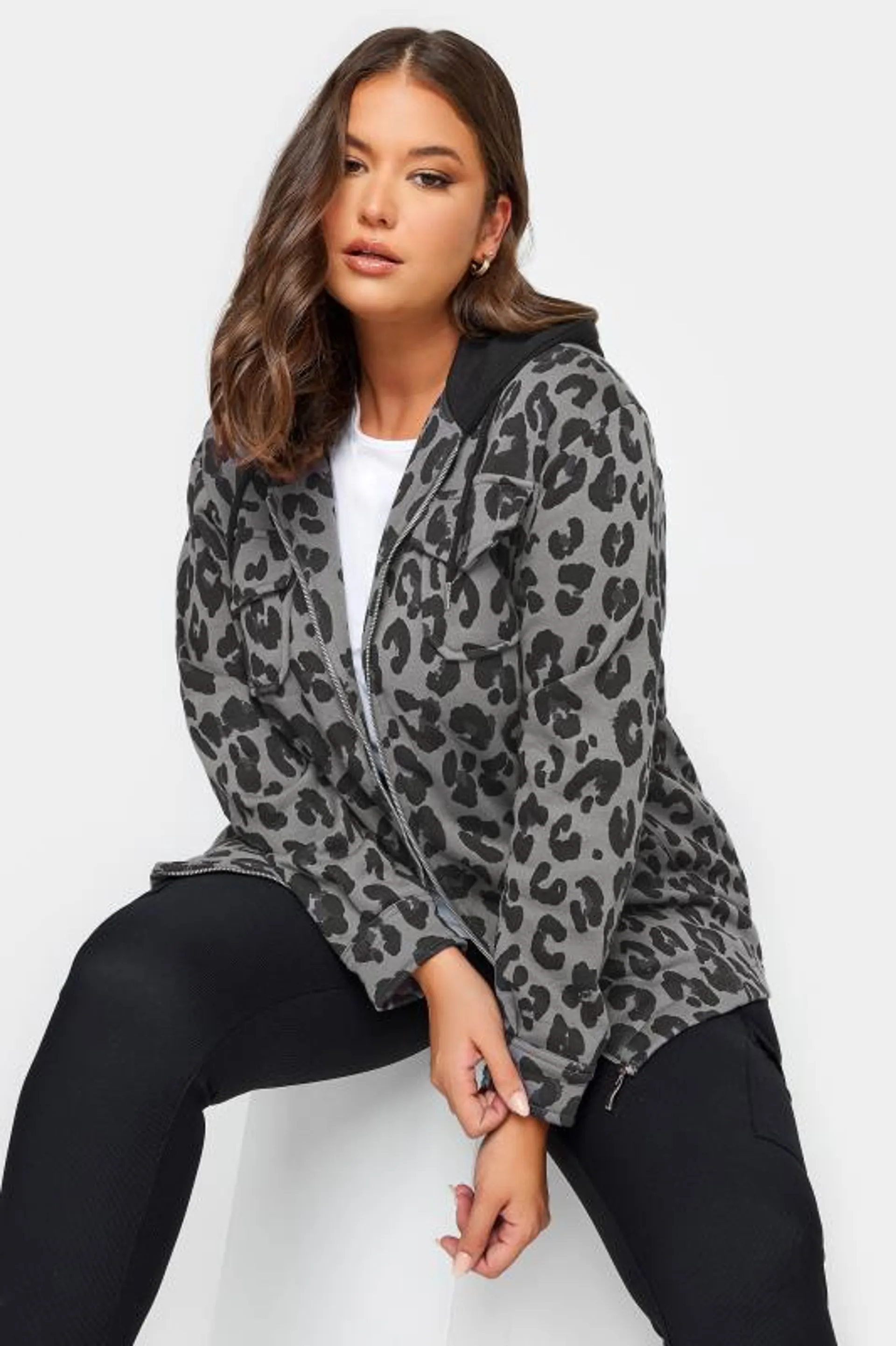 YOURS Curve Leopard Print Hooded Shacket