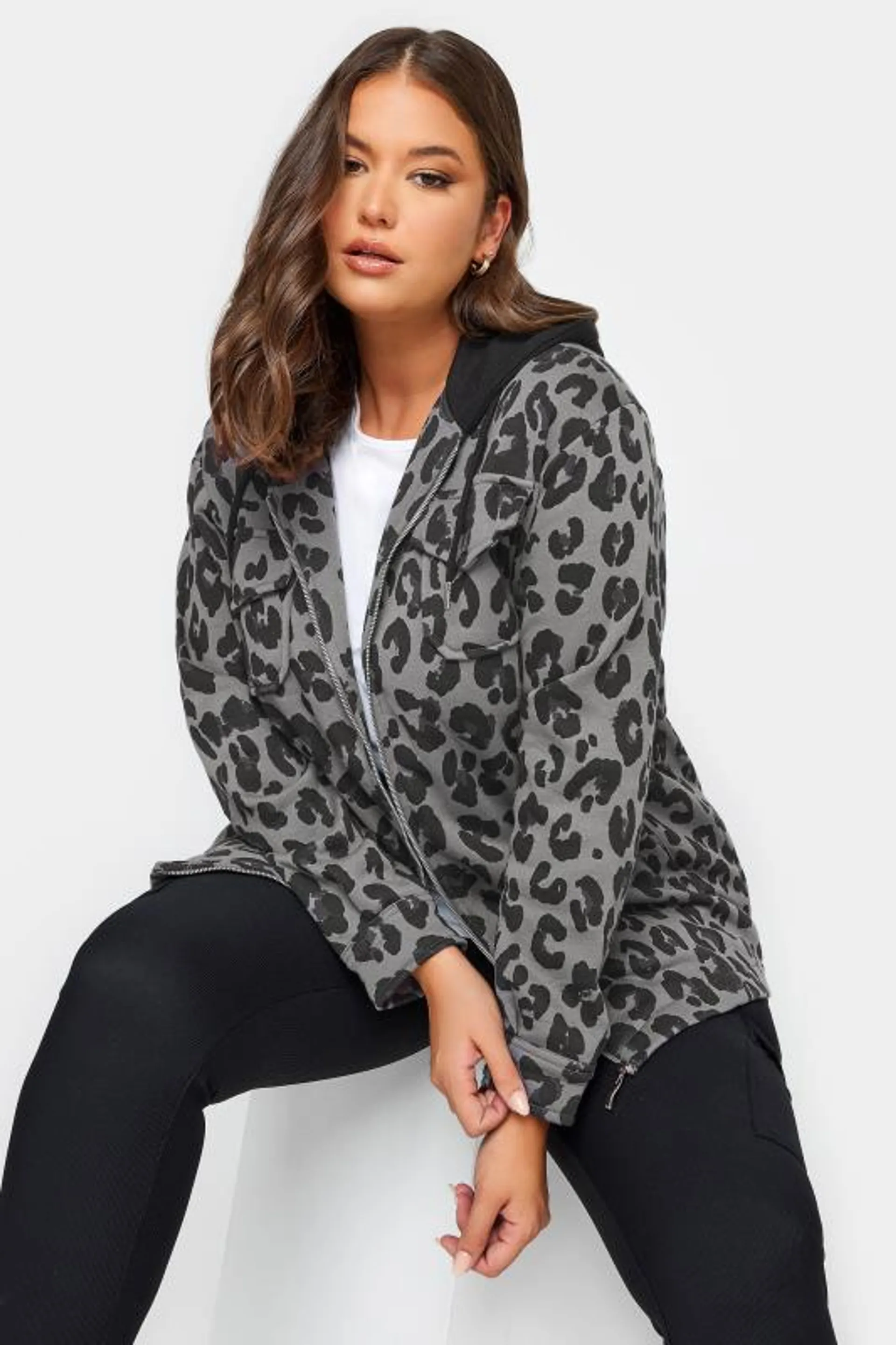 YOURS Curve Animal Print Hooded Shacket