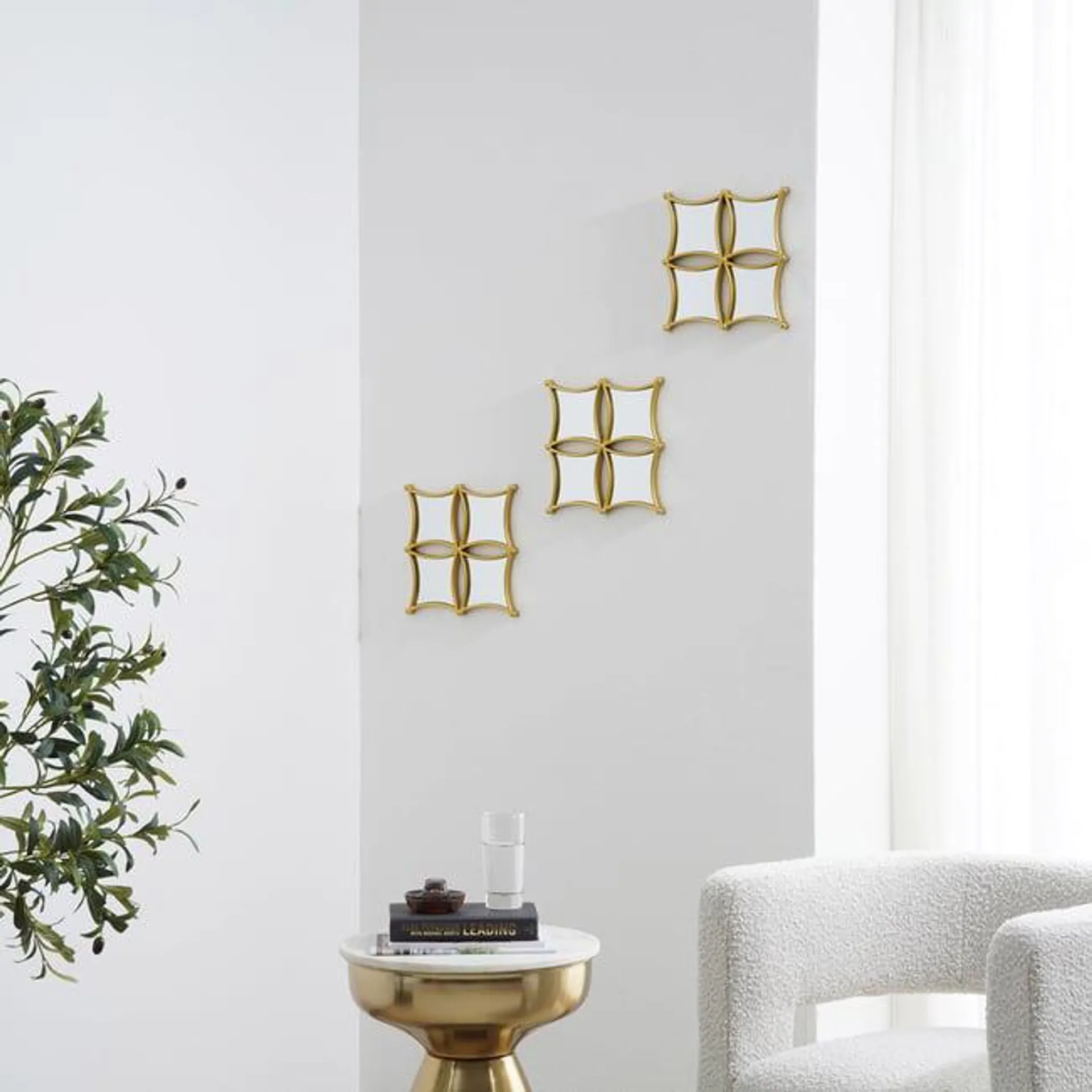 faro set of 3 decorative square plastic mirror 25x2x25cm- gold