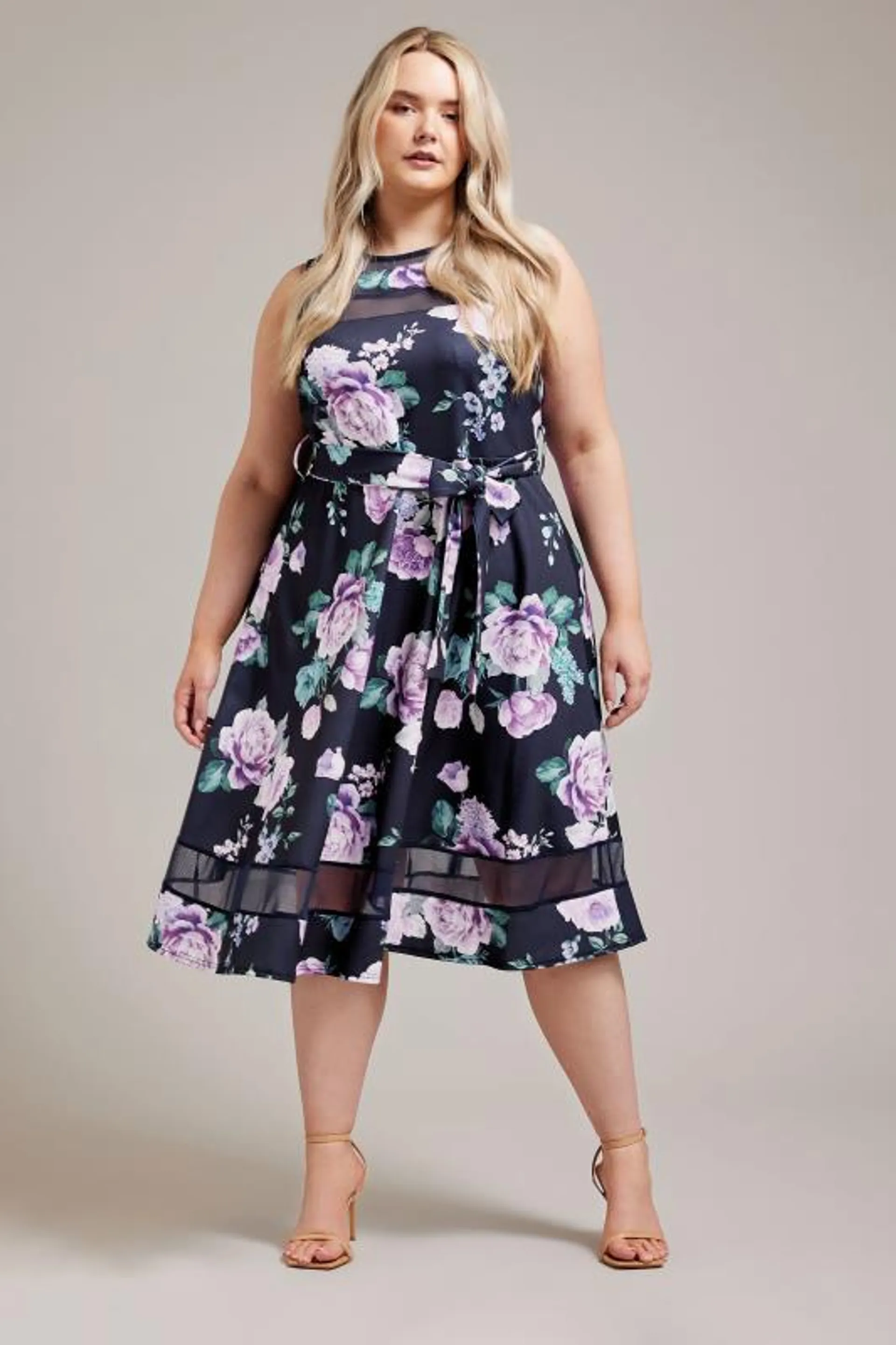 YOURS LONDON Curve Navy Blue Floral Skater Dress