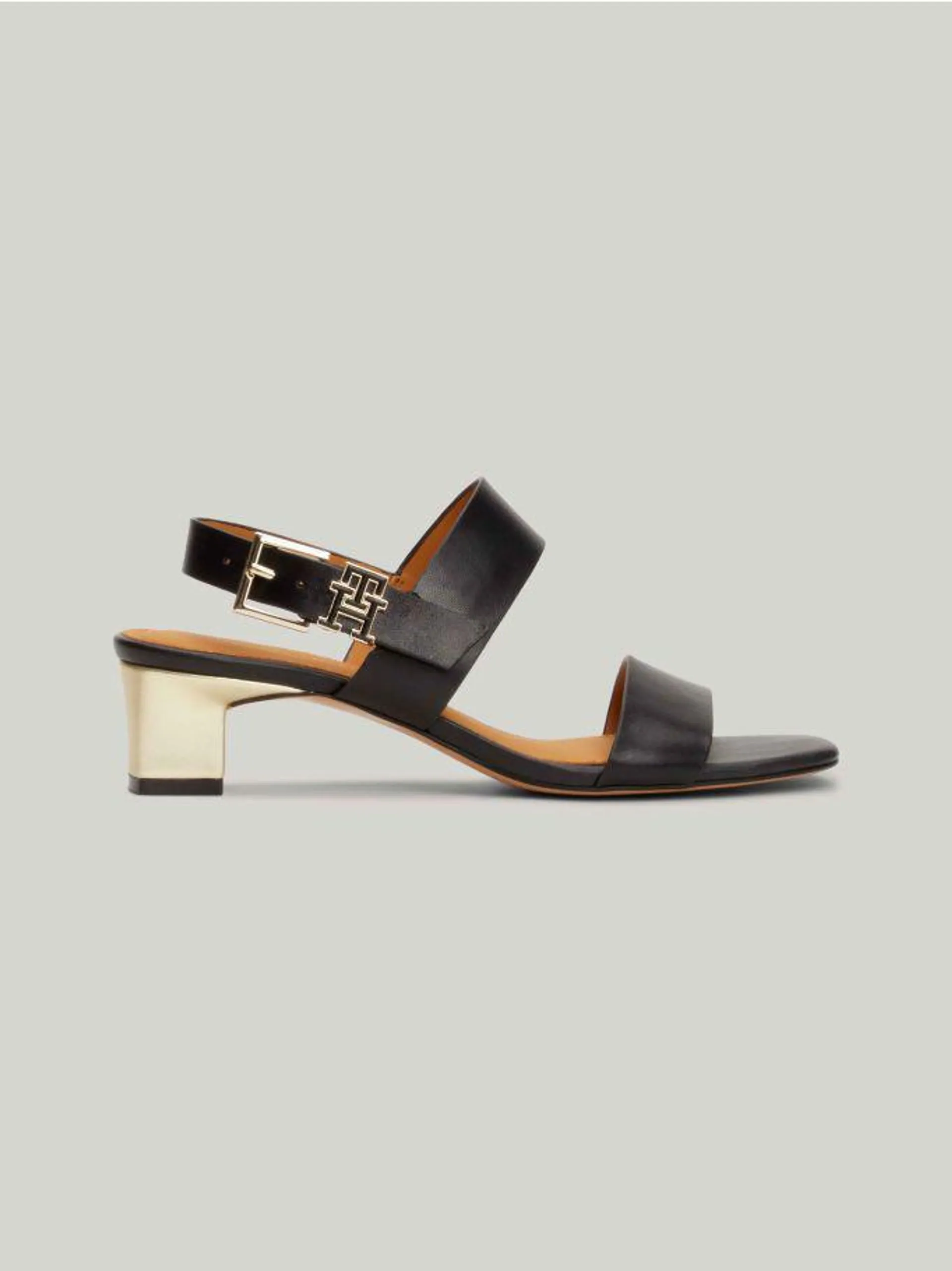 TH Monogram Leather Block Heel Sandals