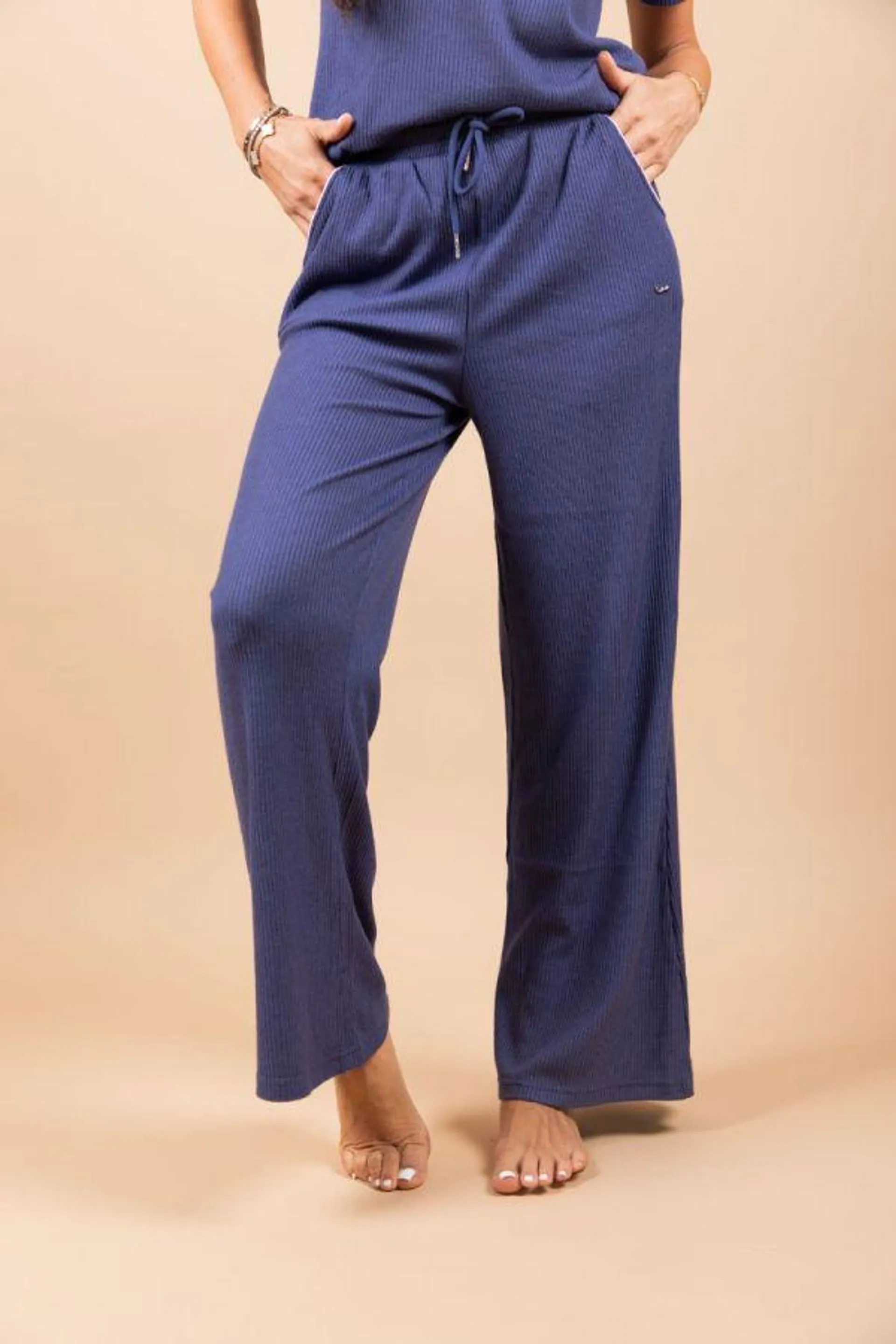 Ladies Navy Rib Lounge Pant