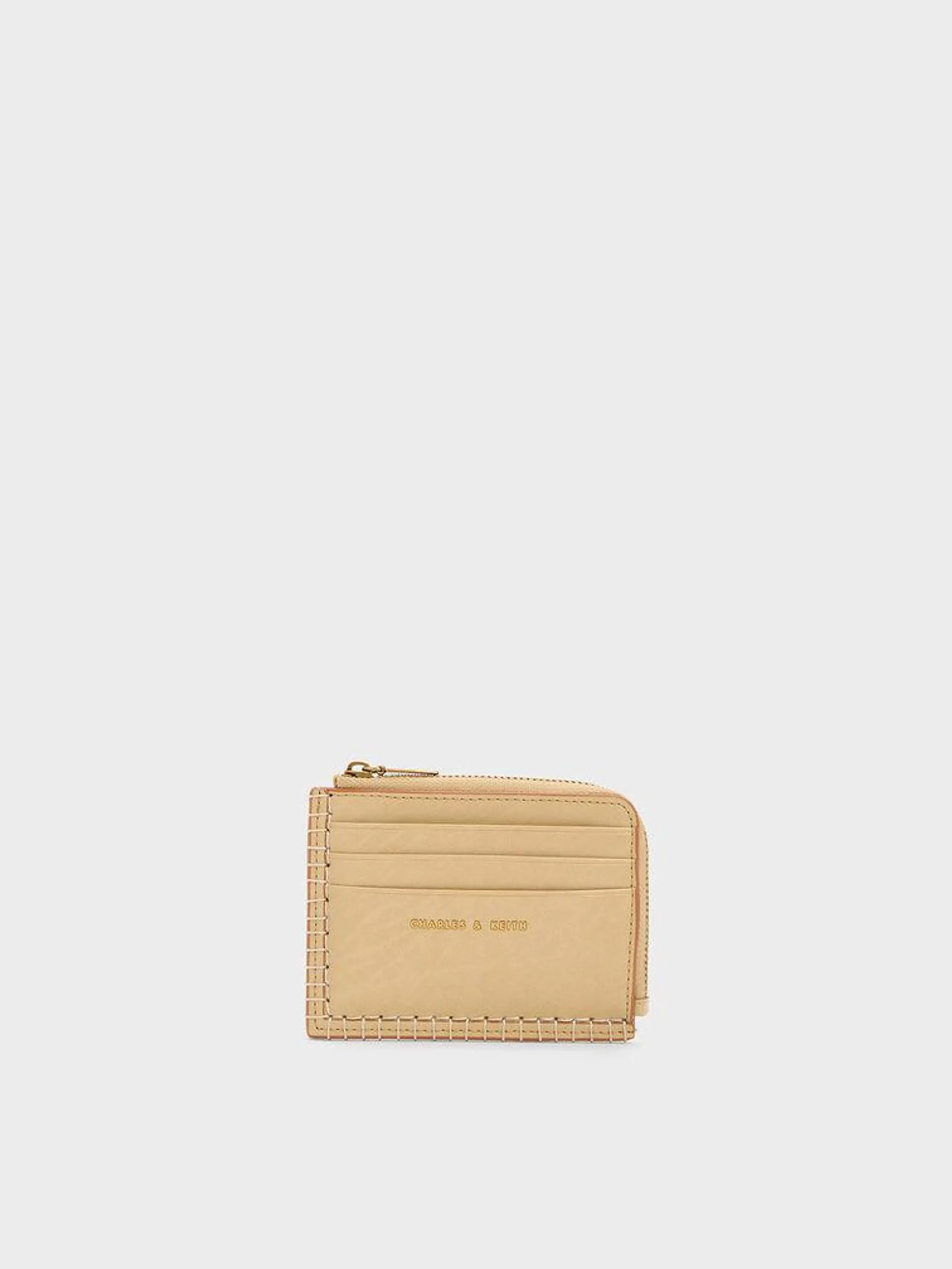 Circe Stitch-Trim Zip Around Card Holder - Beige