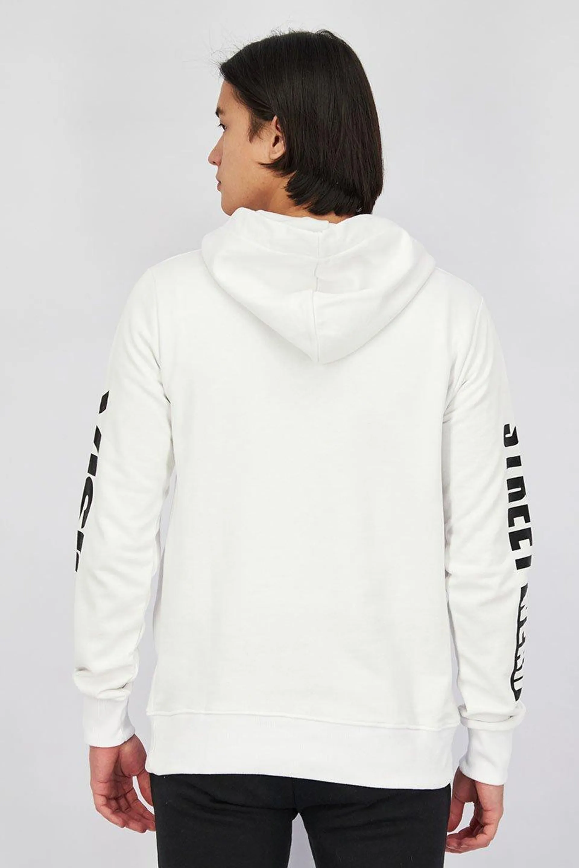 Men Hooded Long Sleeves Embroidered Sweatshirt, White