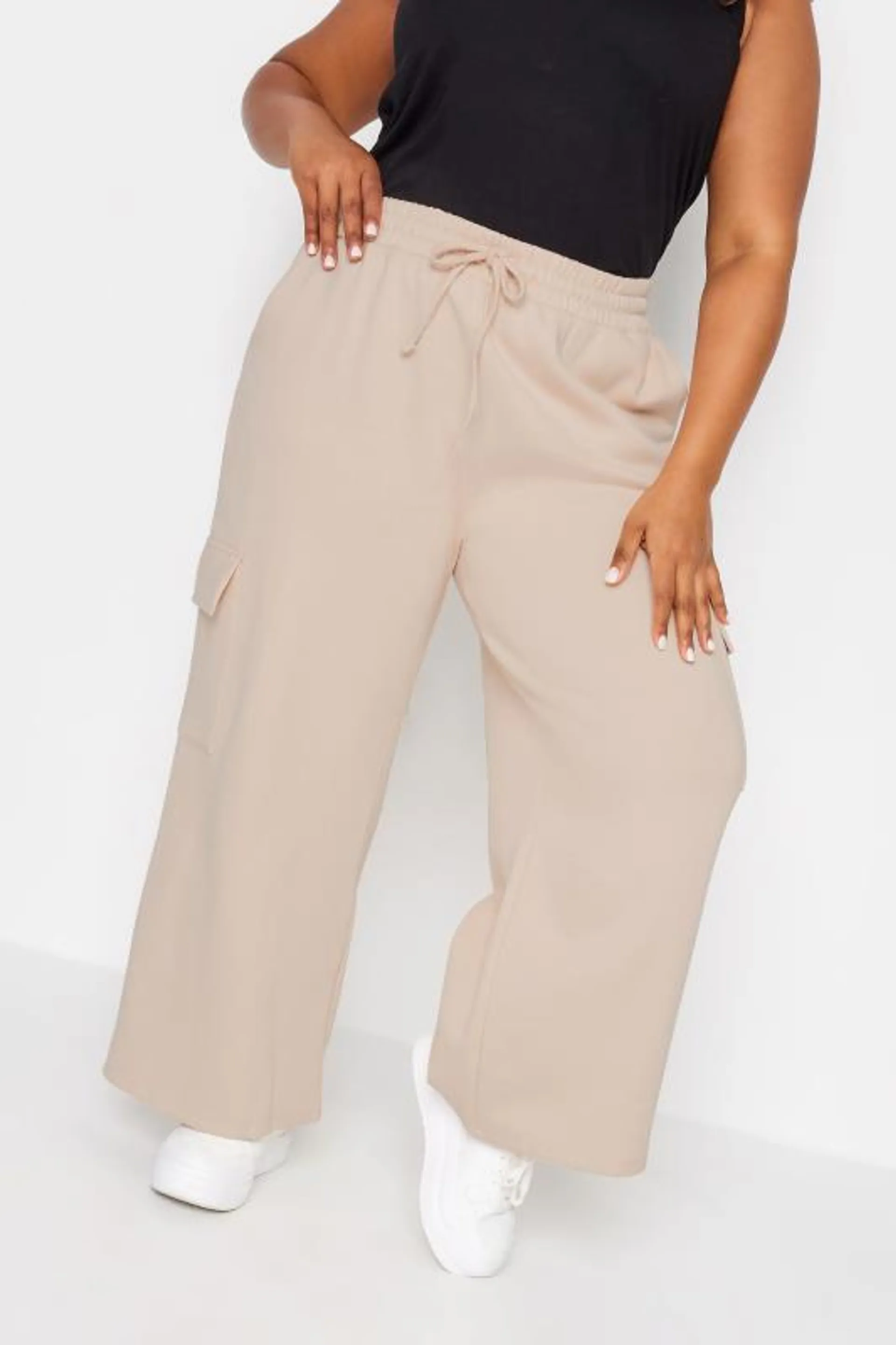 YOURS Curve Beige Brown Wide Leg Cargo Joggers