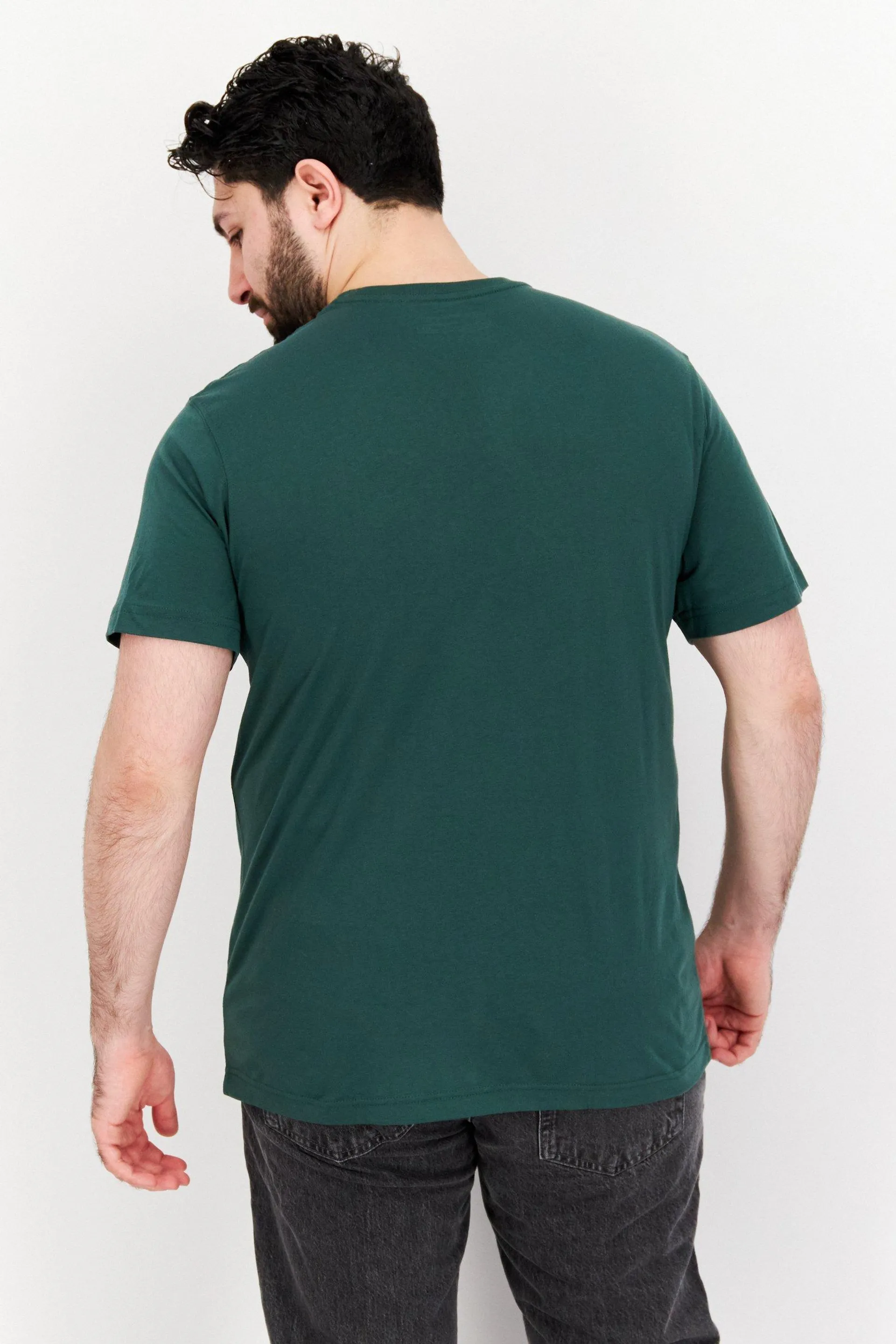 Men Crew Neck Short Sleeve Graphic Print T Shirt, Dark Green