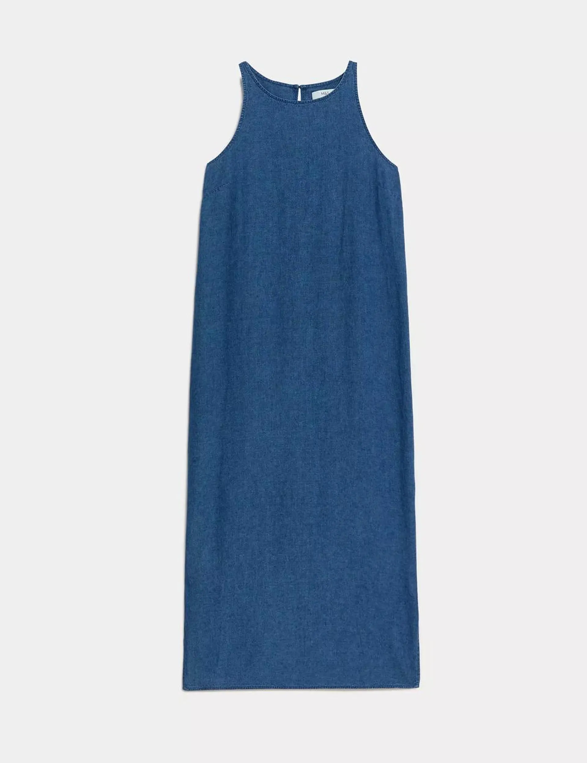 Linen Rich Round Neck Midi Slip Dress