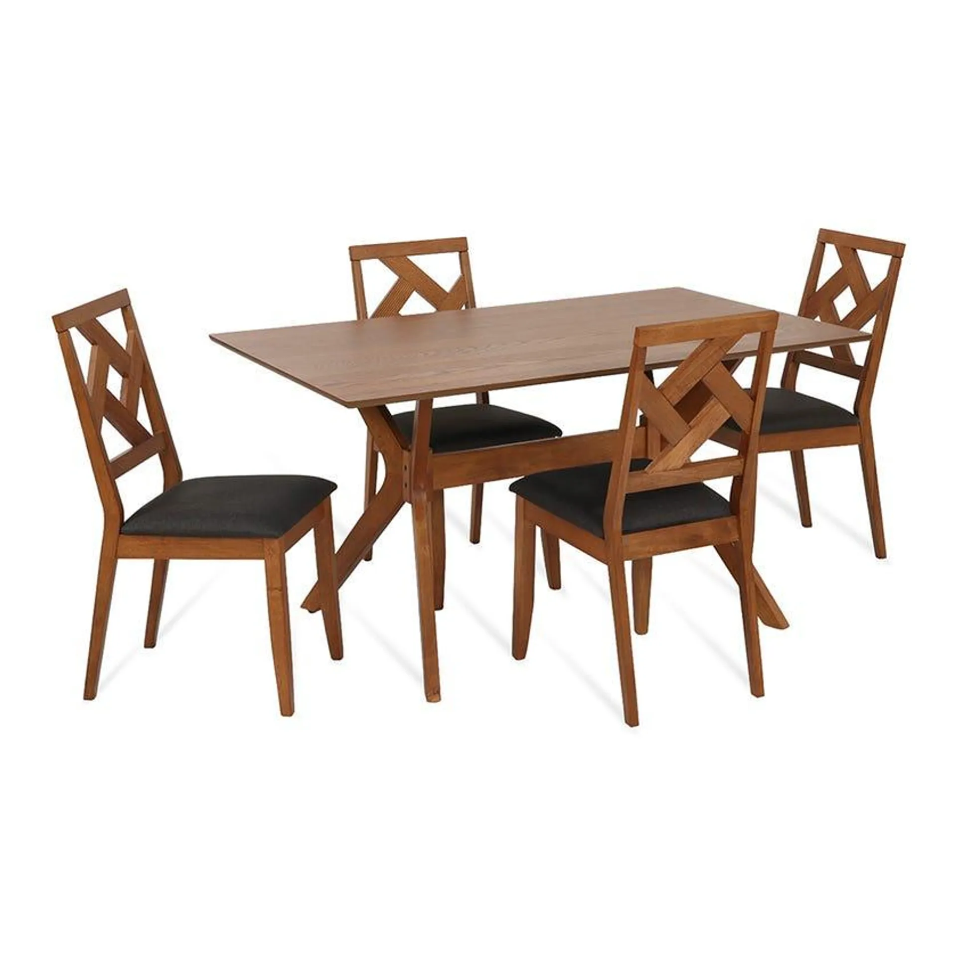 Julia 1+4 Dining Set, Black & Walnut - 150x90 cm