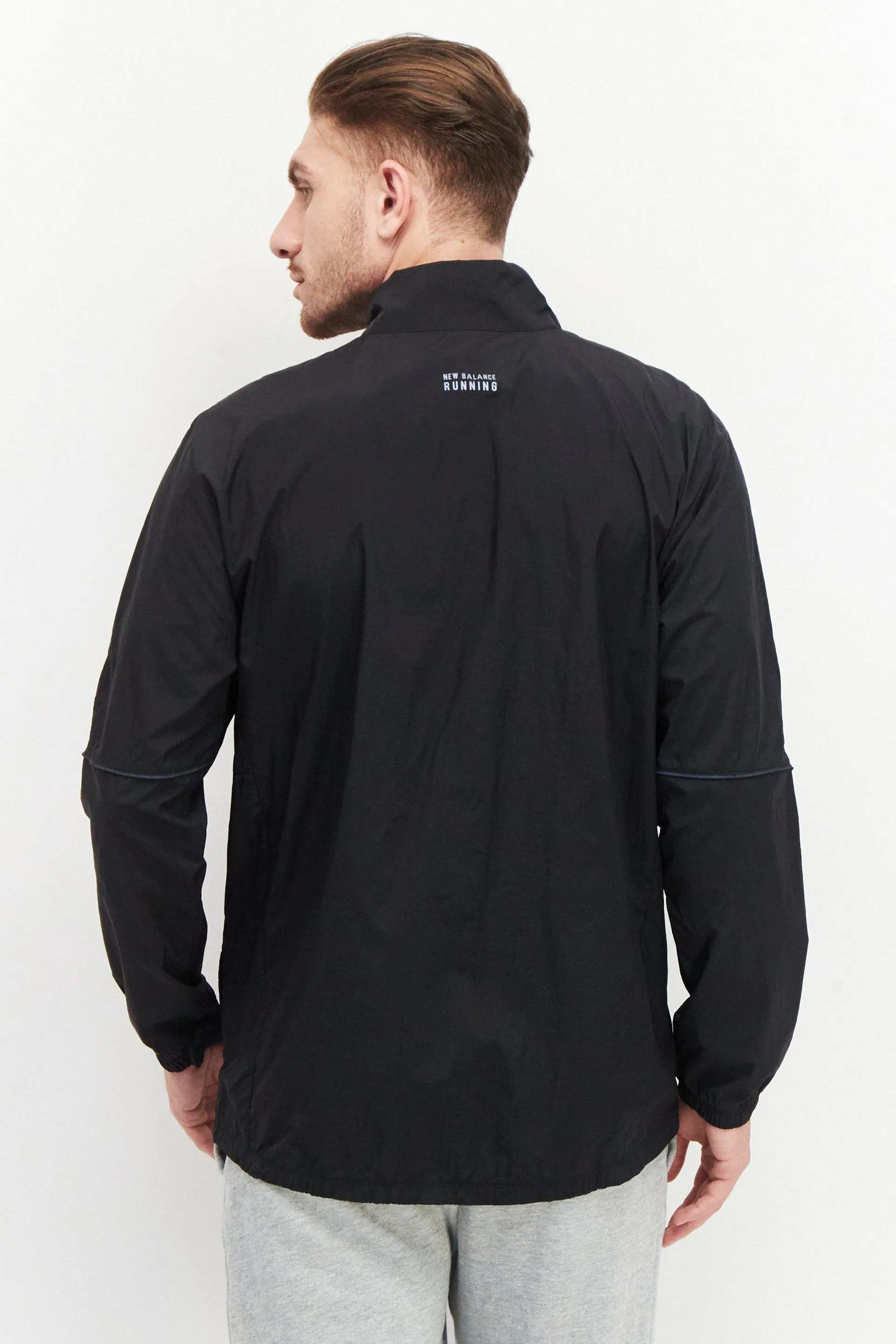 Men Sportswear Fit High Neck Long Sleeves Running Jacket Shirt, Black