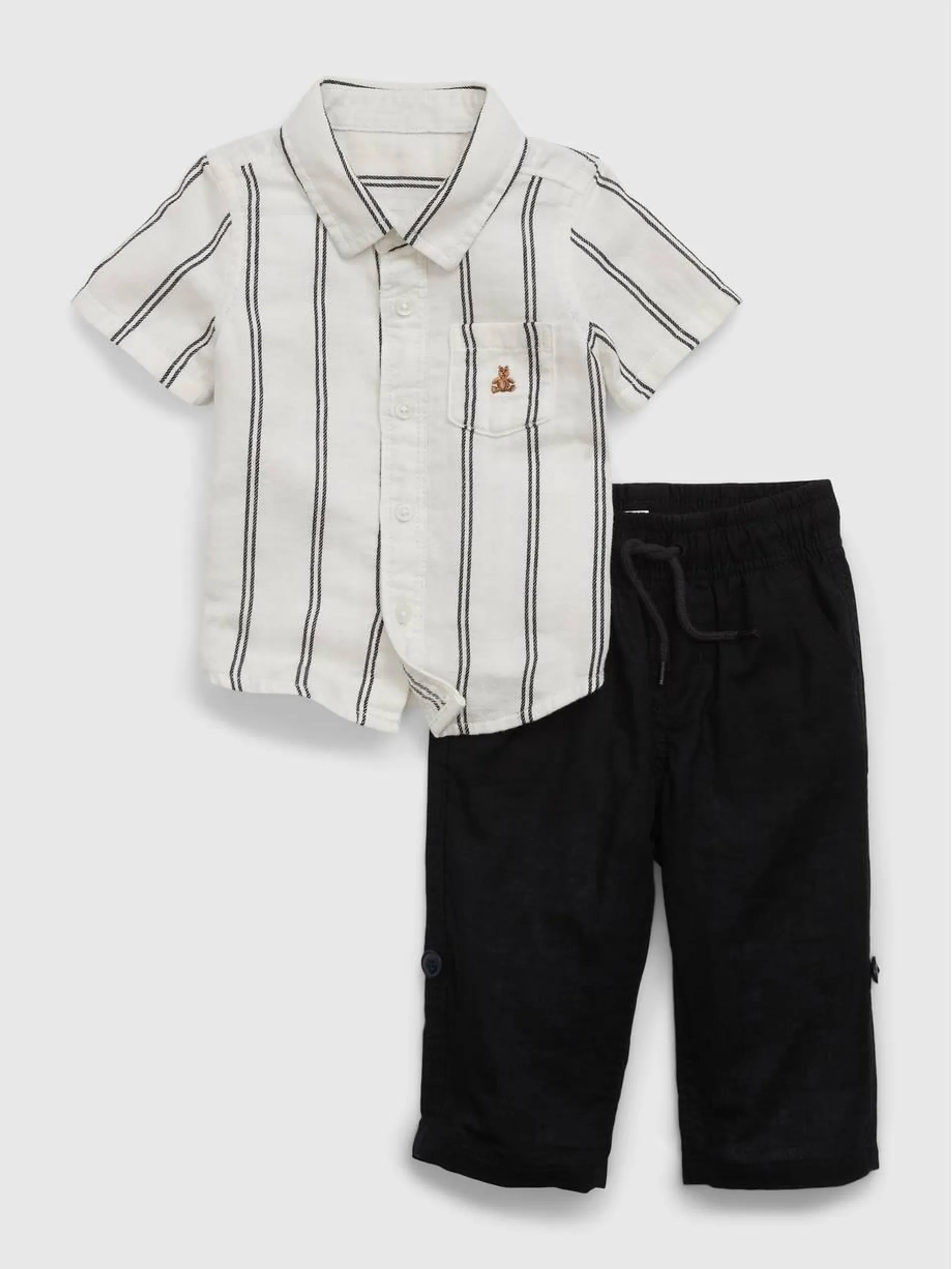 Baby Linen-Cotton Stripe Outfit Set