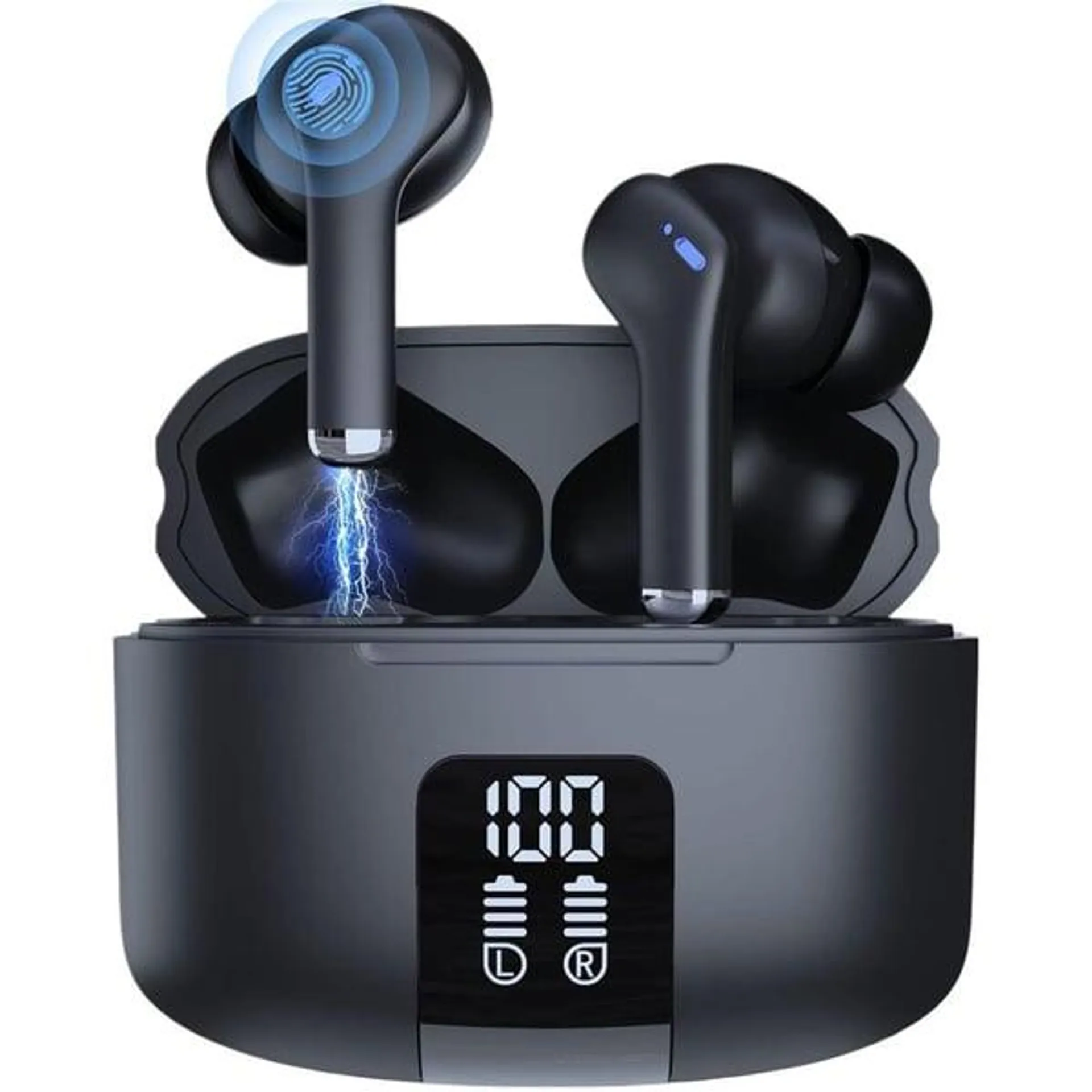 Glassology Vibez X70 Wireless Earbuds ENC with LED Power Display Black