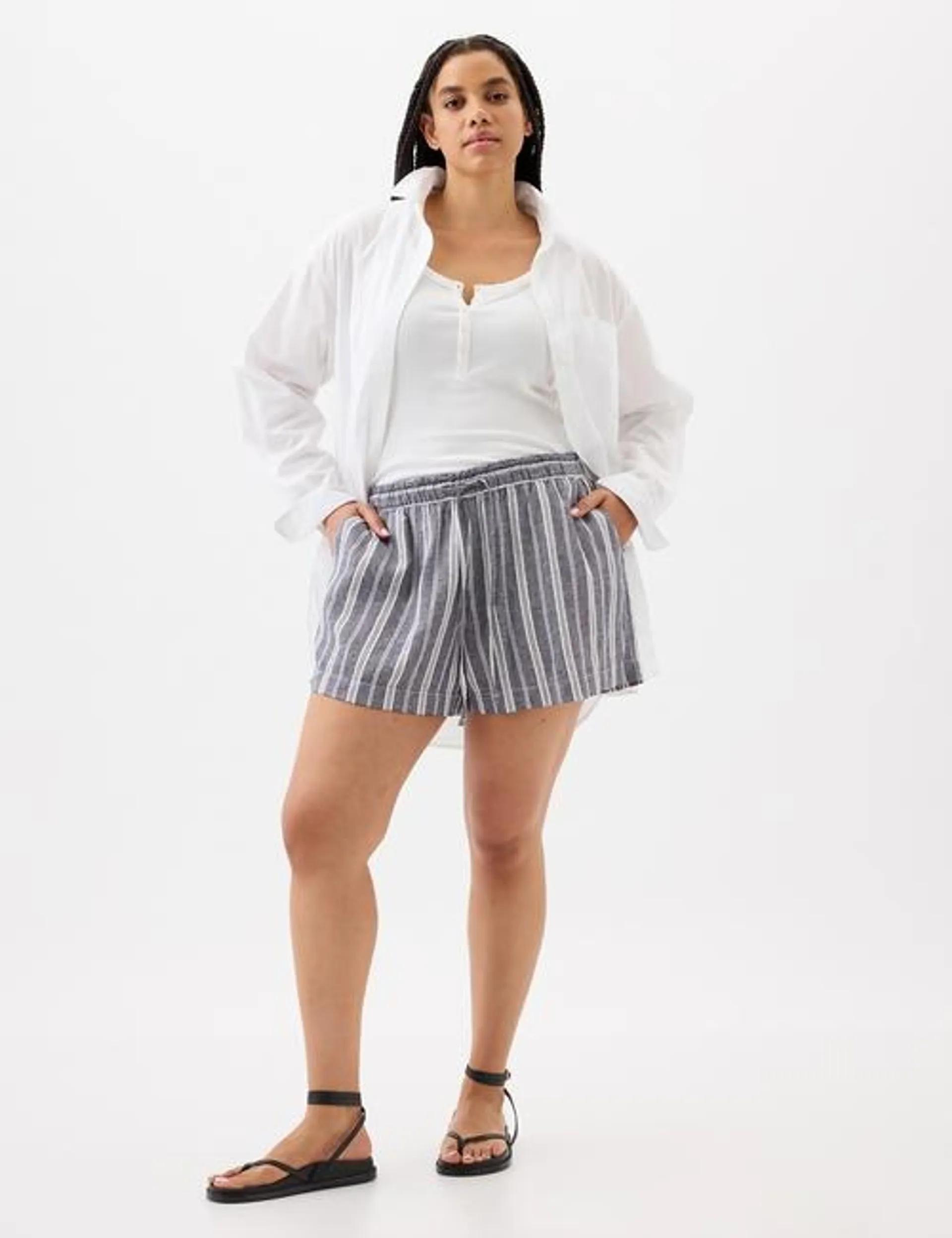 4" Mid Rise Stripe Linen-Blend Shorts