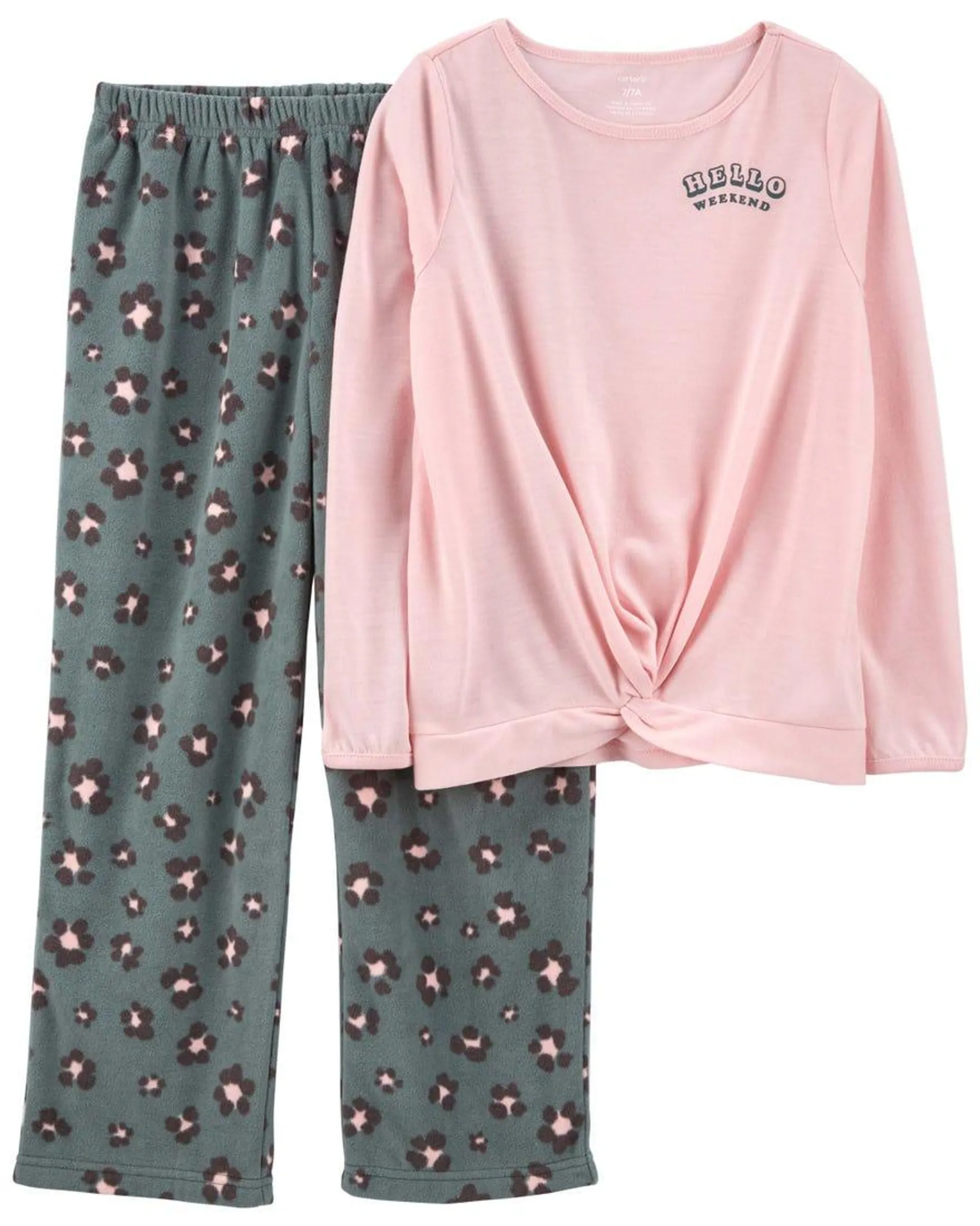 2-Piece Leopard Loose Fit Poly & Fleece PJs