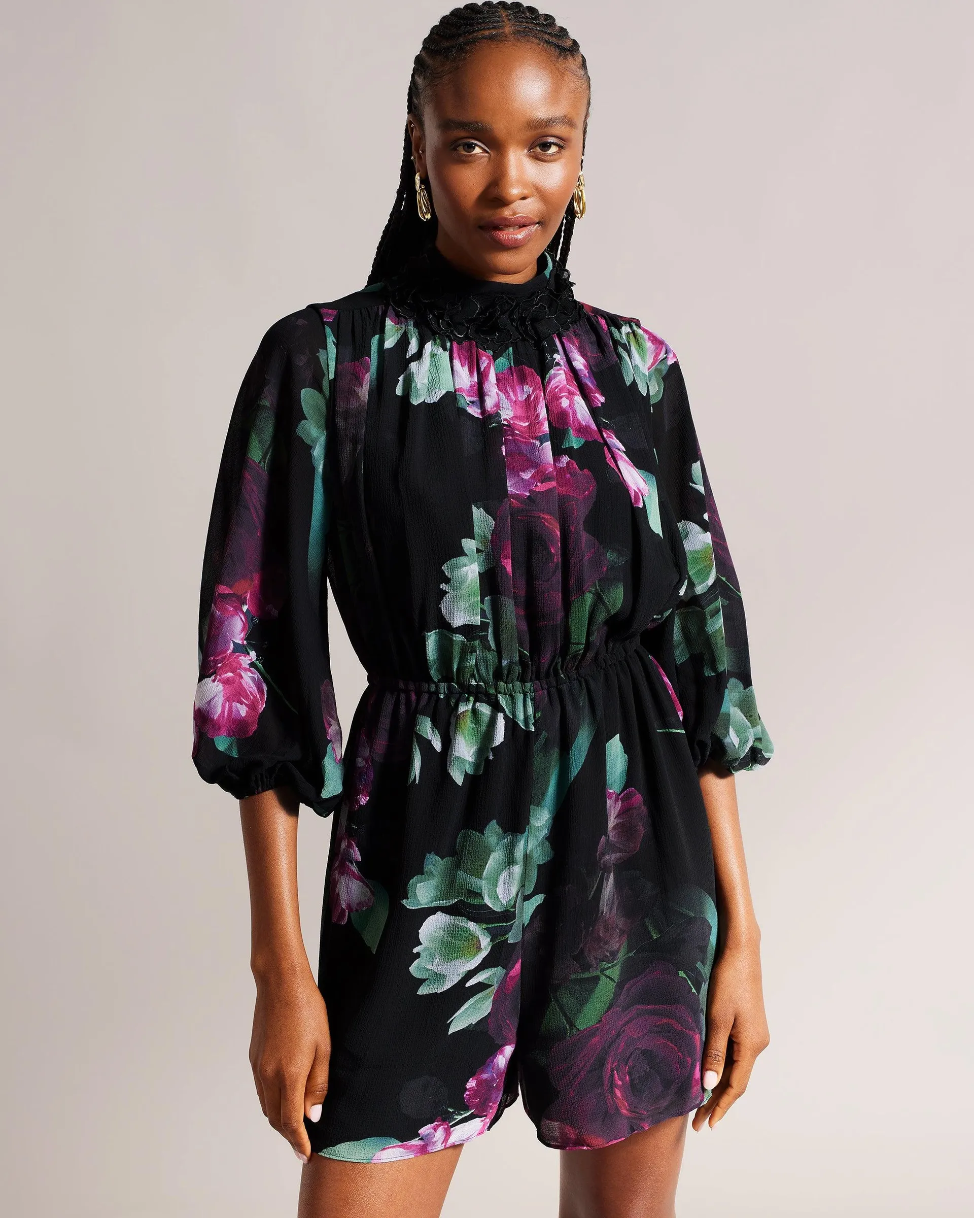 Pleated Floral Playsuit