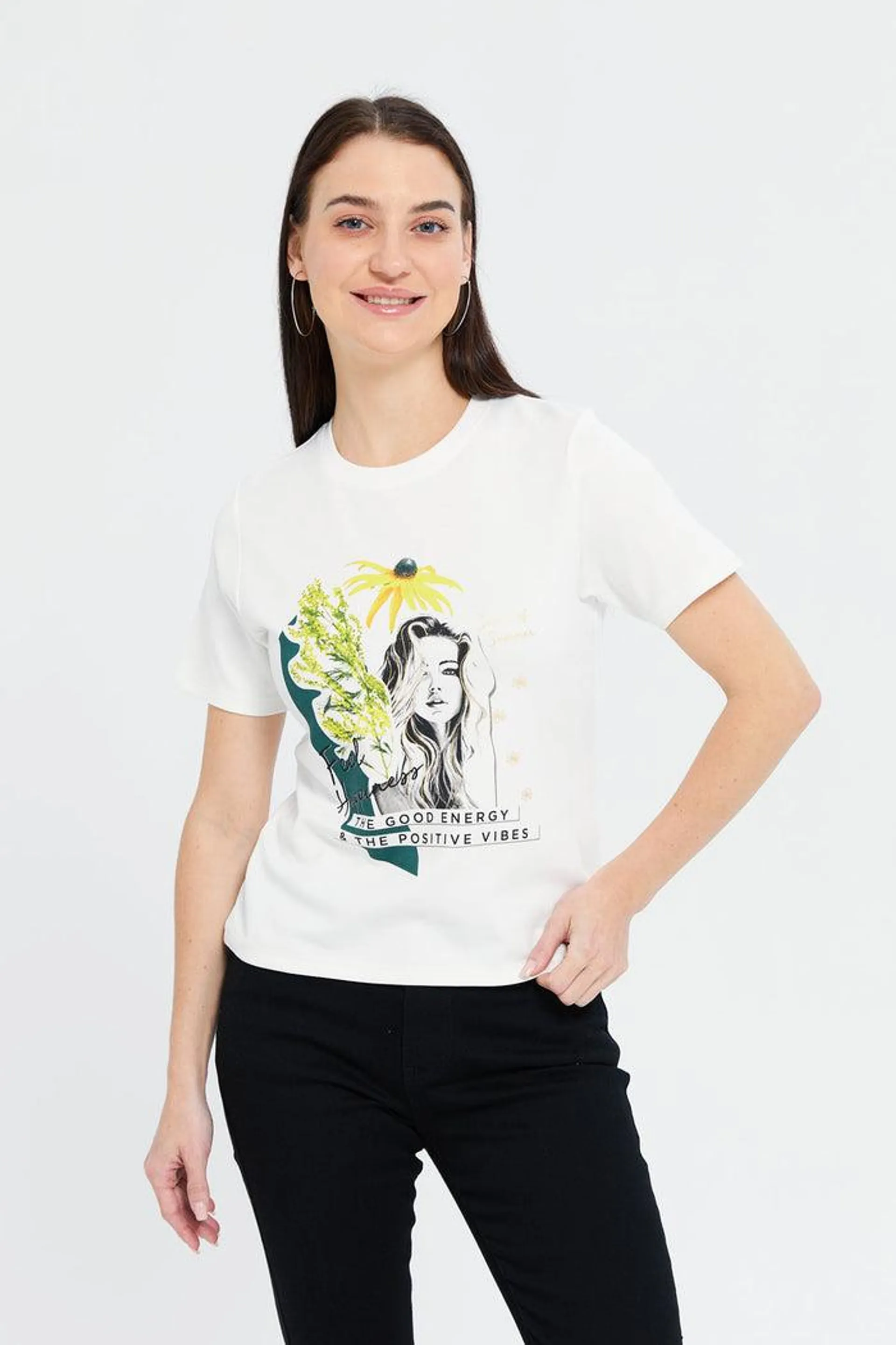 Women Ivory Printed T-Shirt