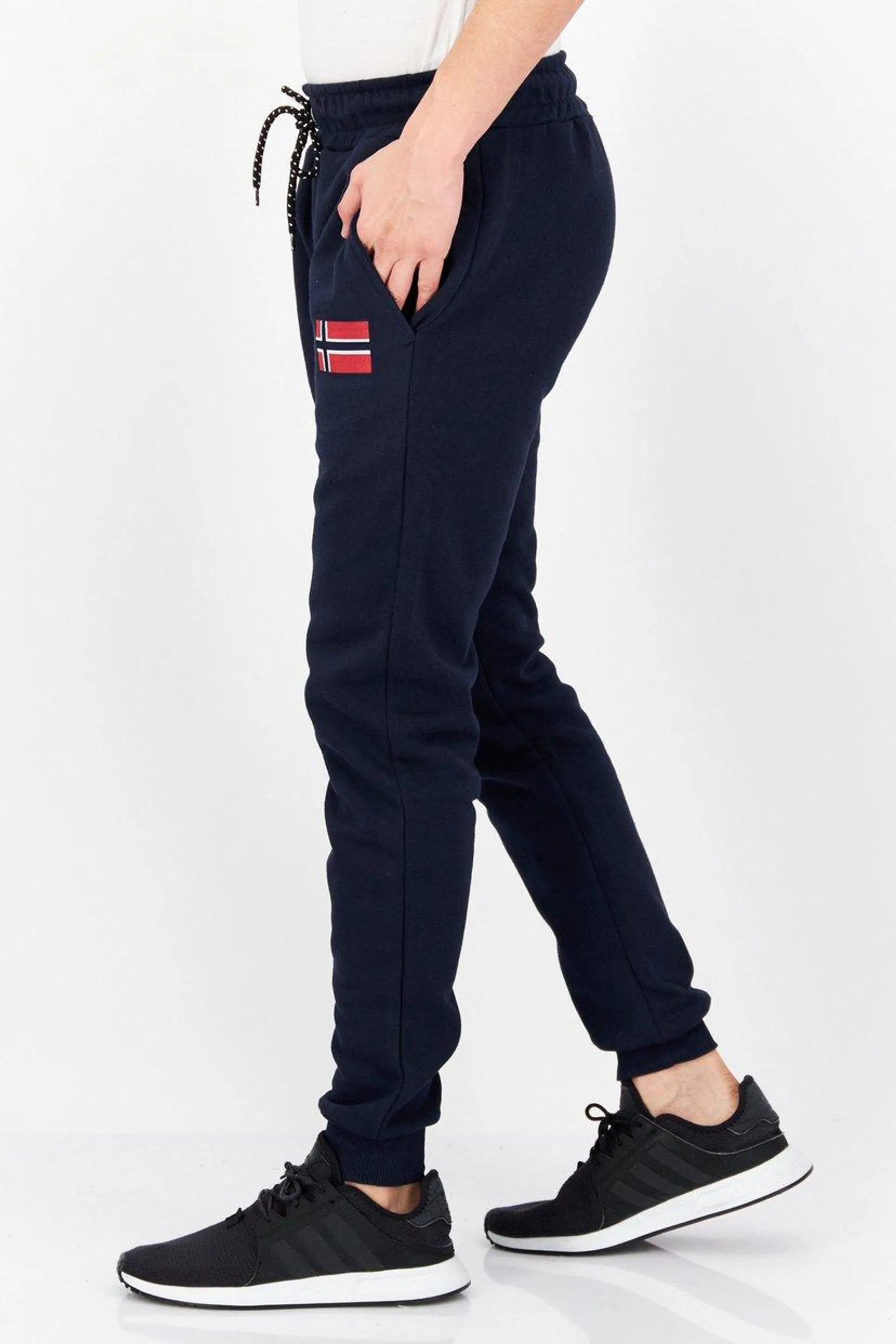 Men Regular Fit Drawstring Brand Logo Jogger Pants, Navy