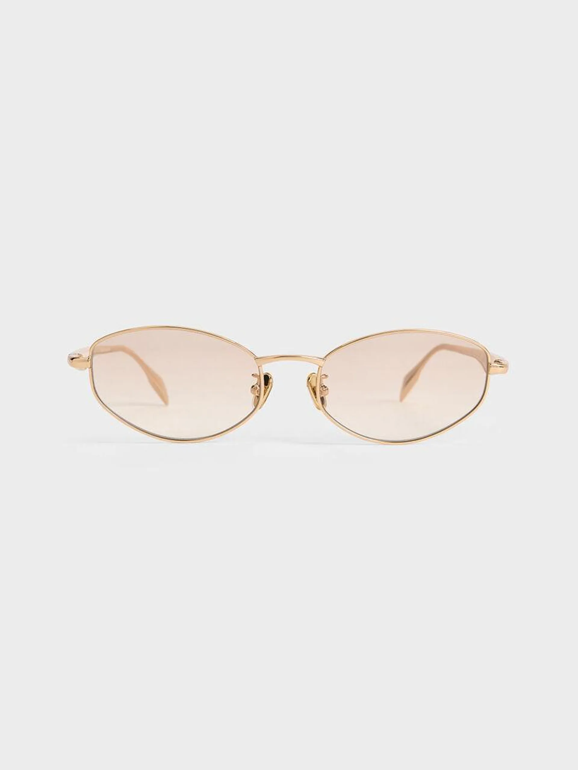 Crystal-Accent Oval Sunglasses - Gold