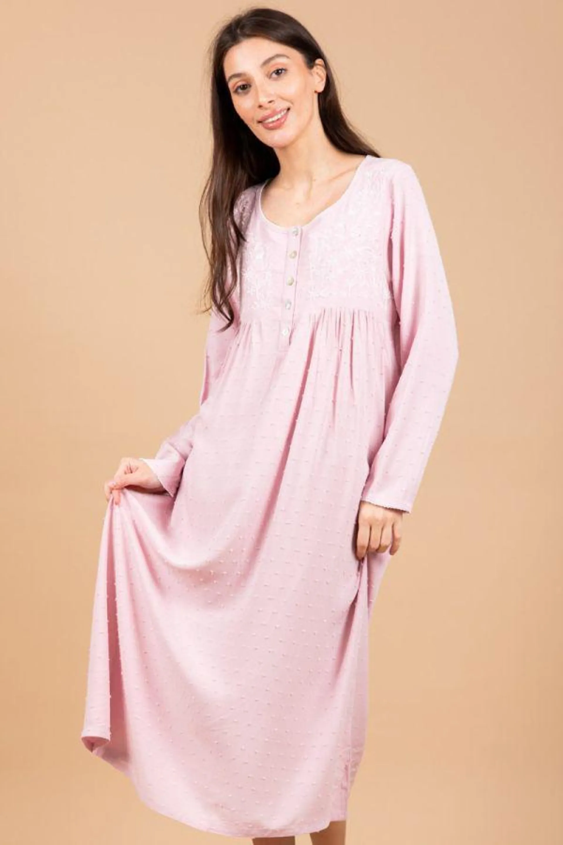 Ladies Dusky Pink Embroidery Nightdress