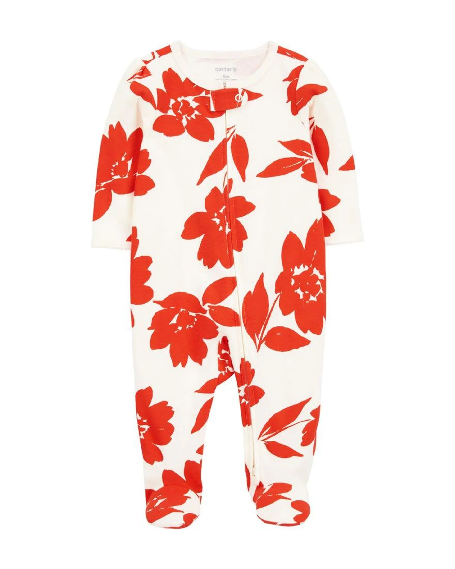 Floral 1-Piece Footie Pyjama - Red