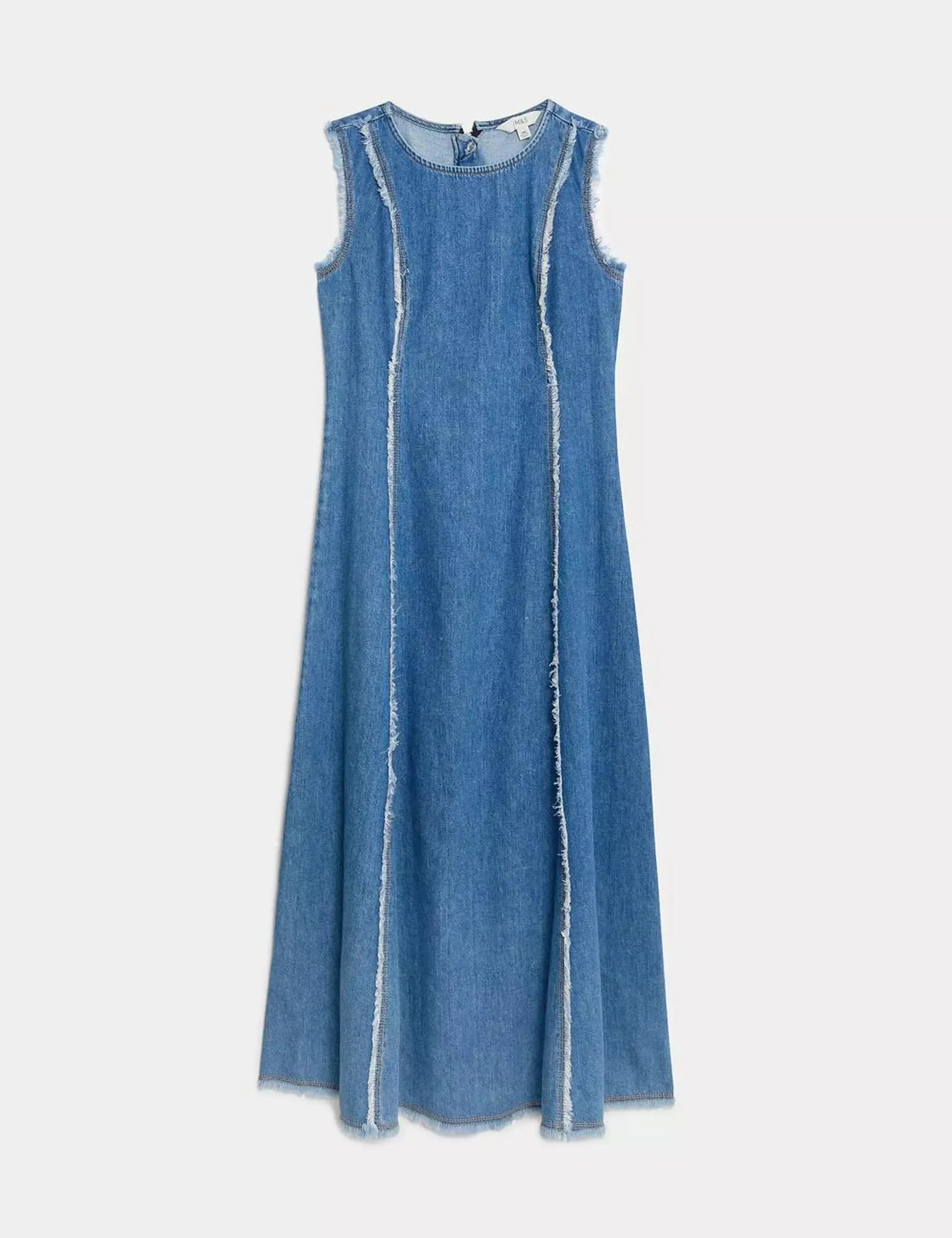 Denim Round Neck Midi Shift Dress