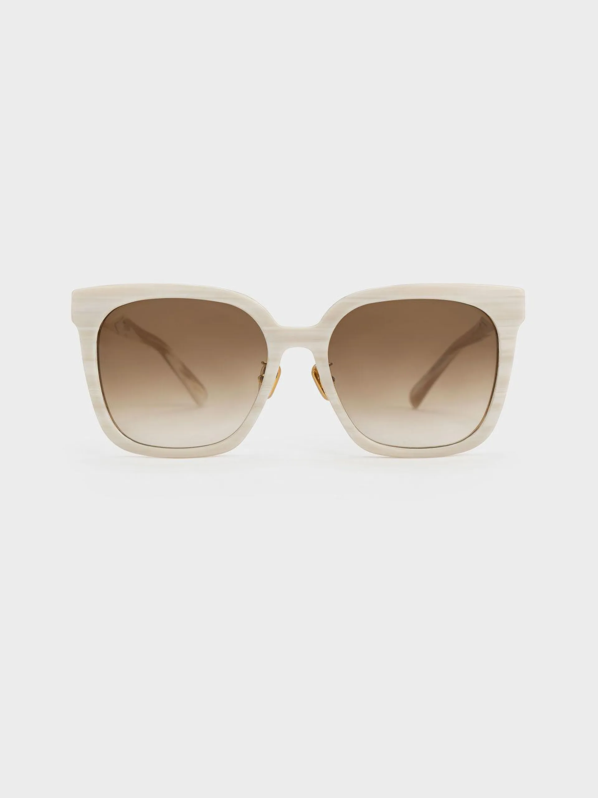 Open Wire Square Acetate Sunglasses - Cream