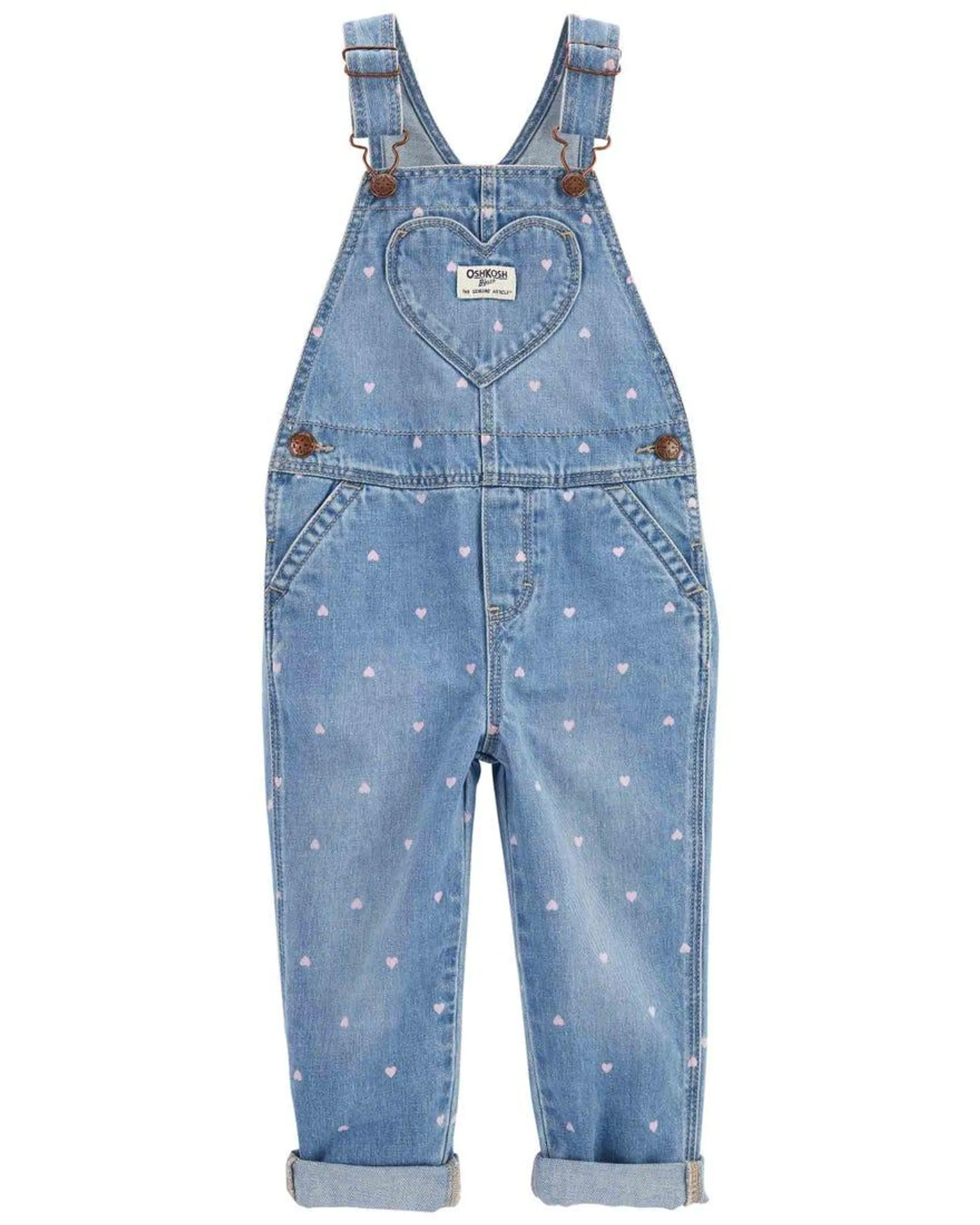 Heart Print Denim Overalls