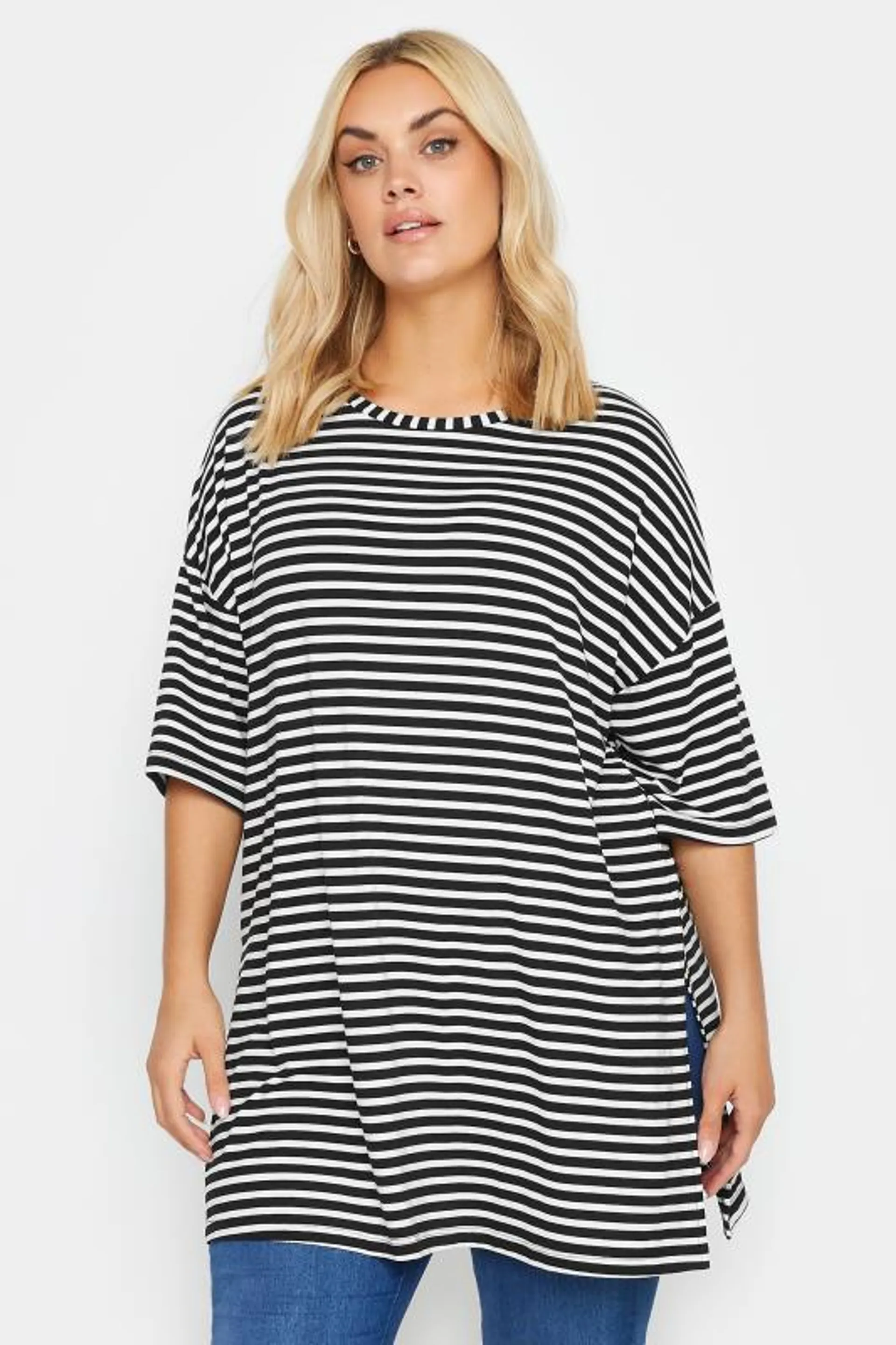 YOURS Curve Black Striped Oversized Top