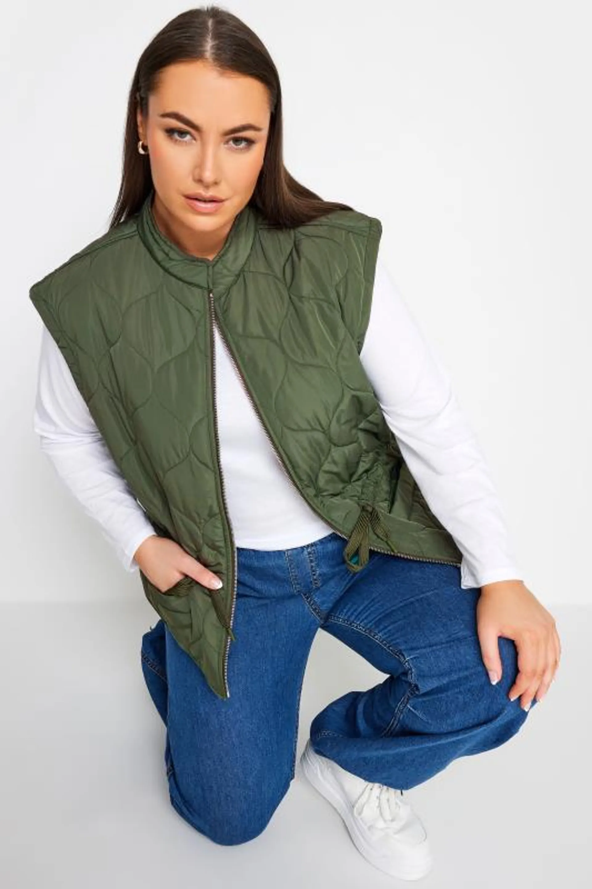 YOURS Curve Khaki Green Cropped Boxy Gilet