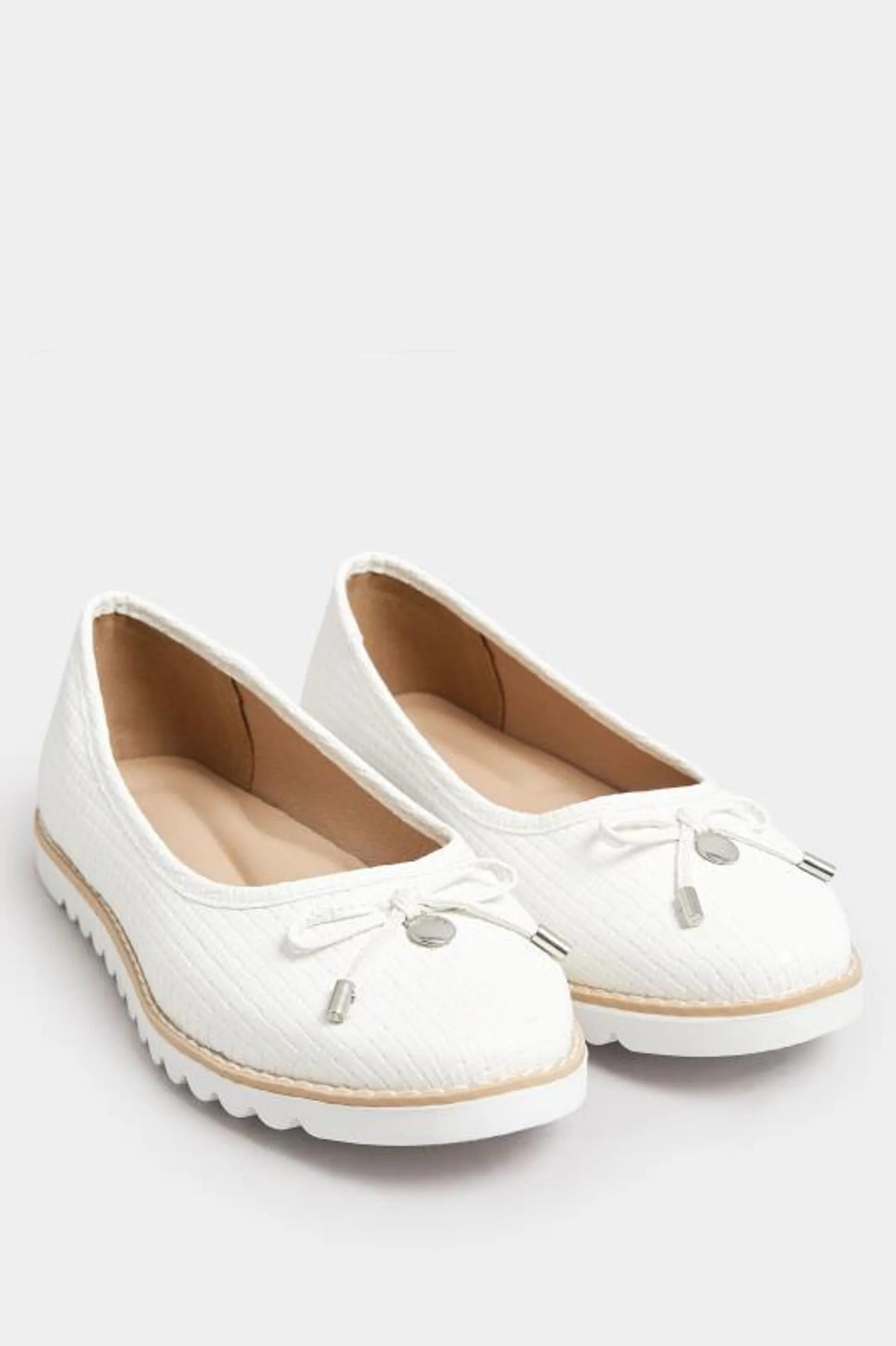 White Woven Ballet Pumps In Extra Wide EEE Fit