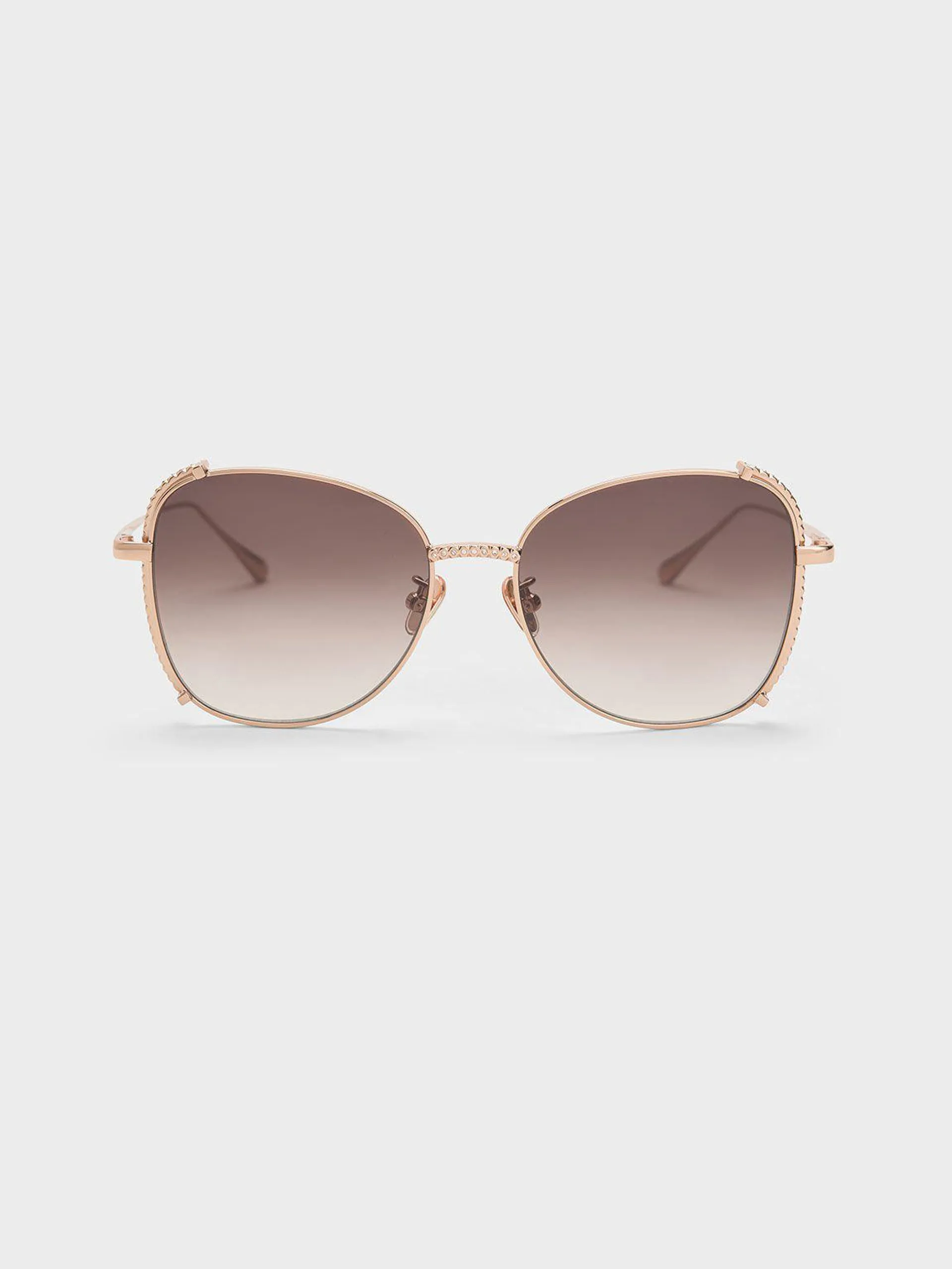 Embellished Half-Frame Butterfly Sunglasses - Rose Gold
