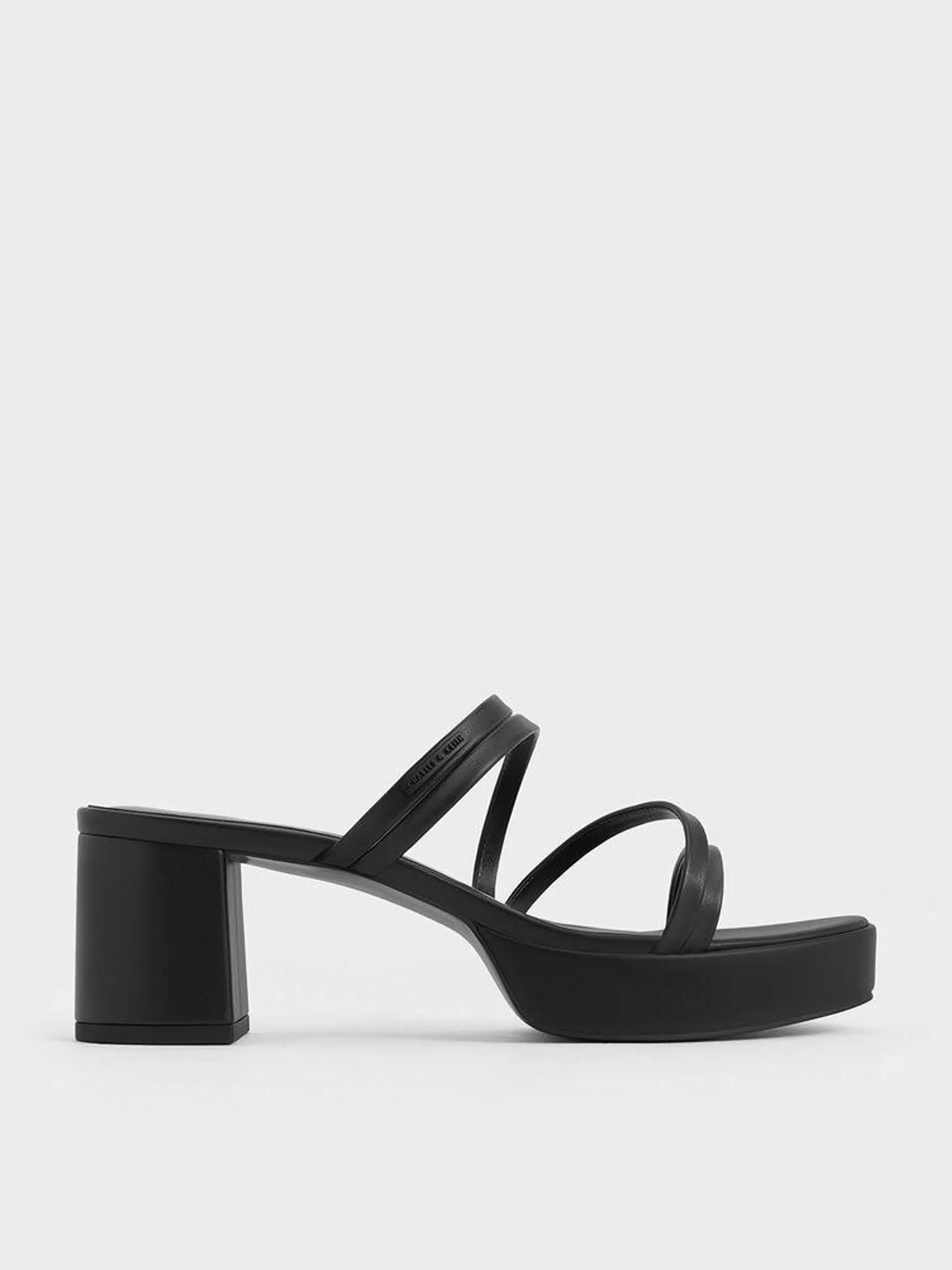 Strappy Trapeze-Heel Mules