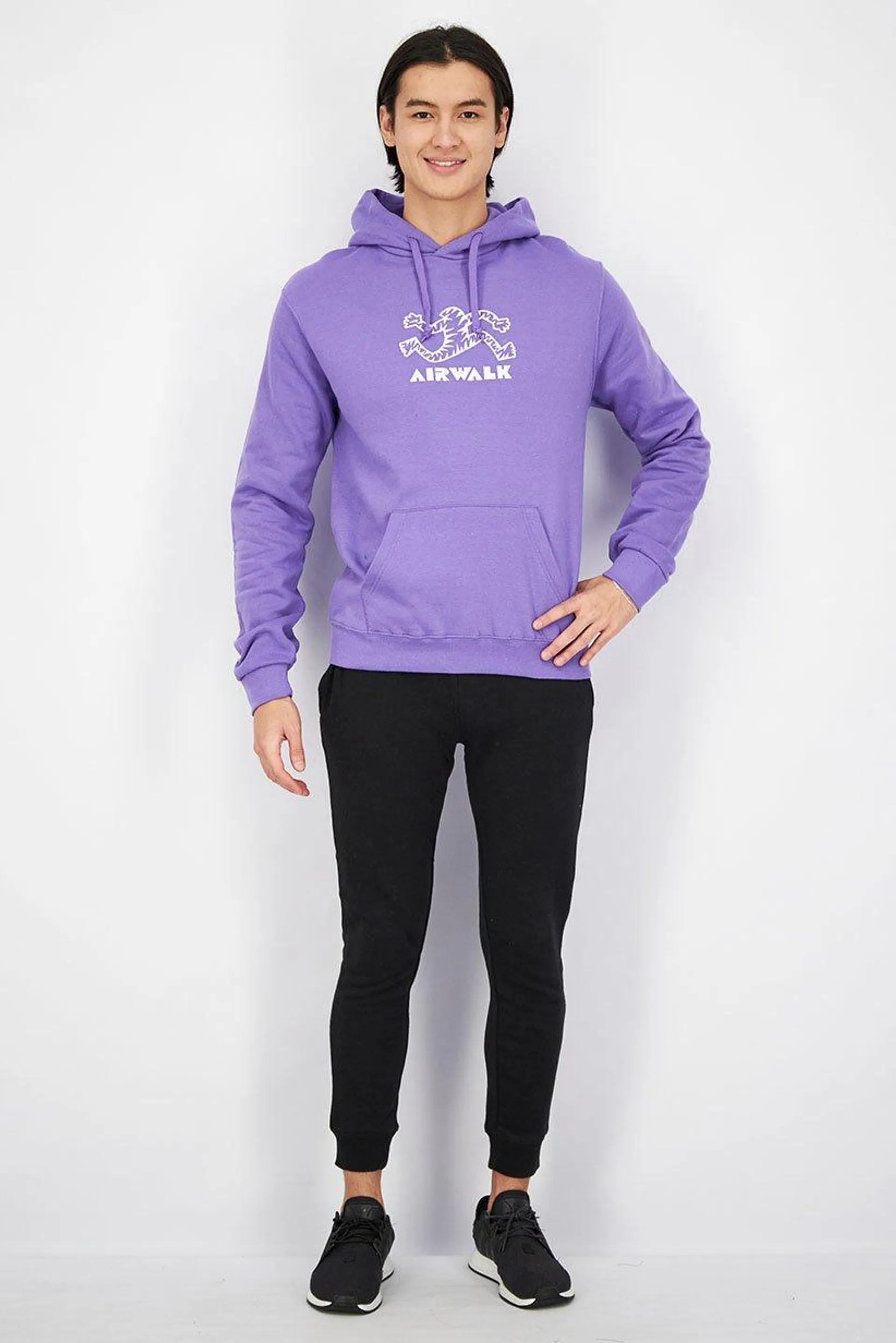 Men Long Sleeve Embroidered Hooded Sweatshirt, Purple