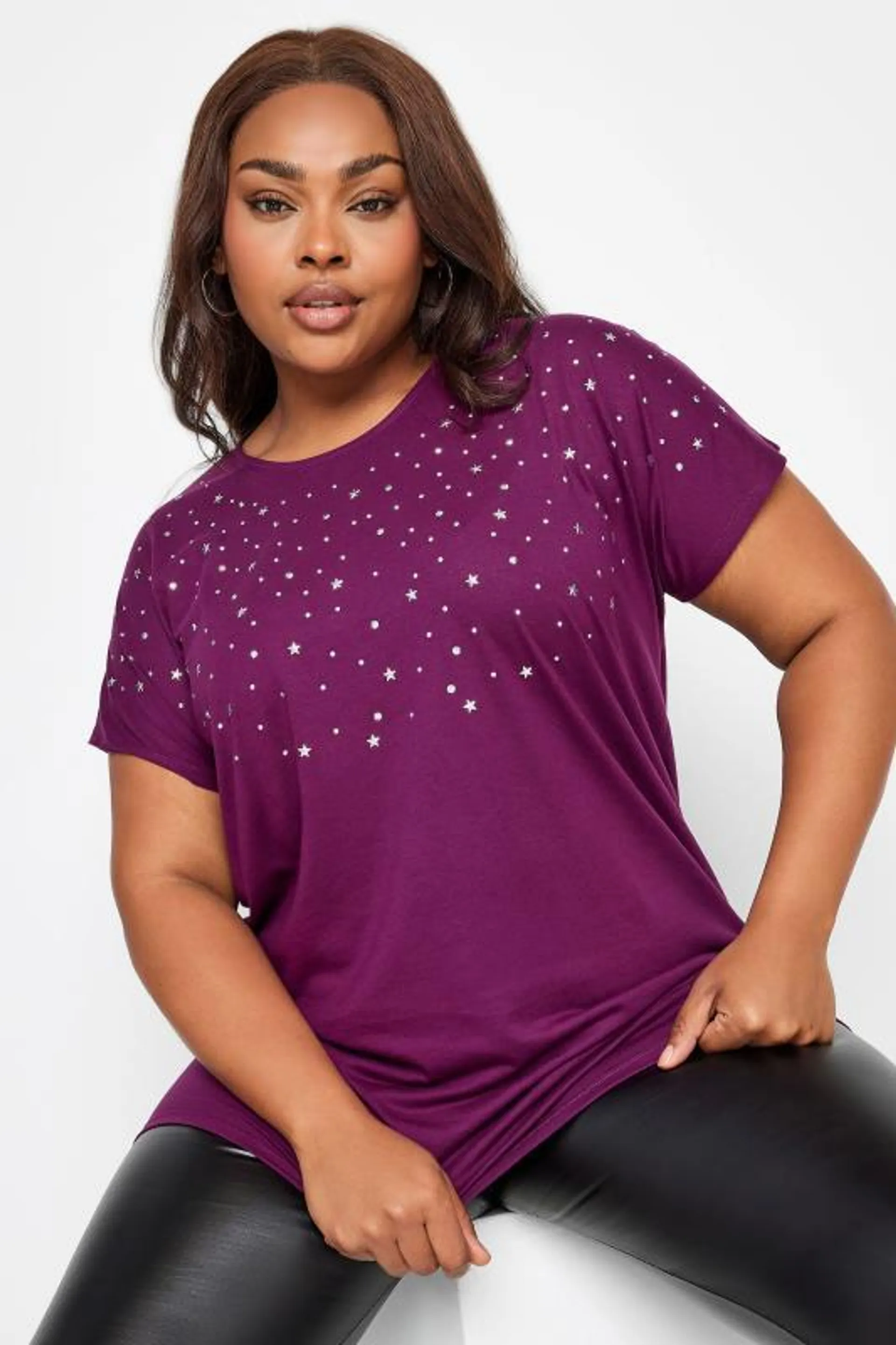 YOURS Curve Purple Embellished Front T-Shirt
