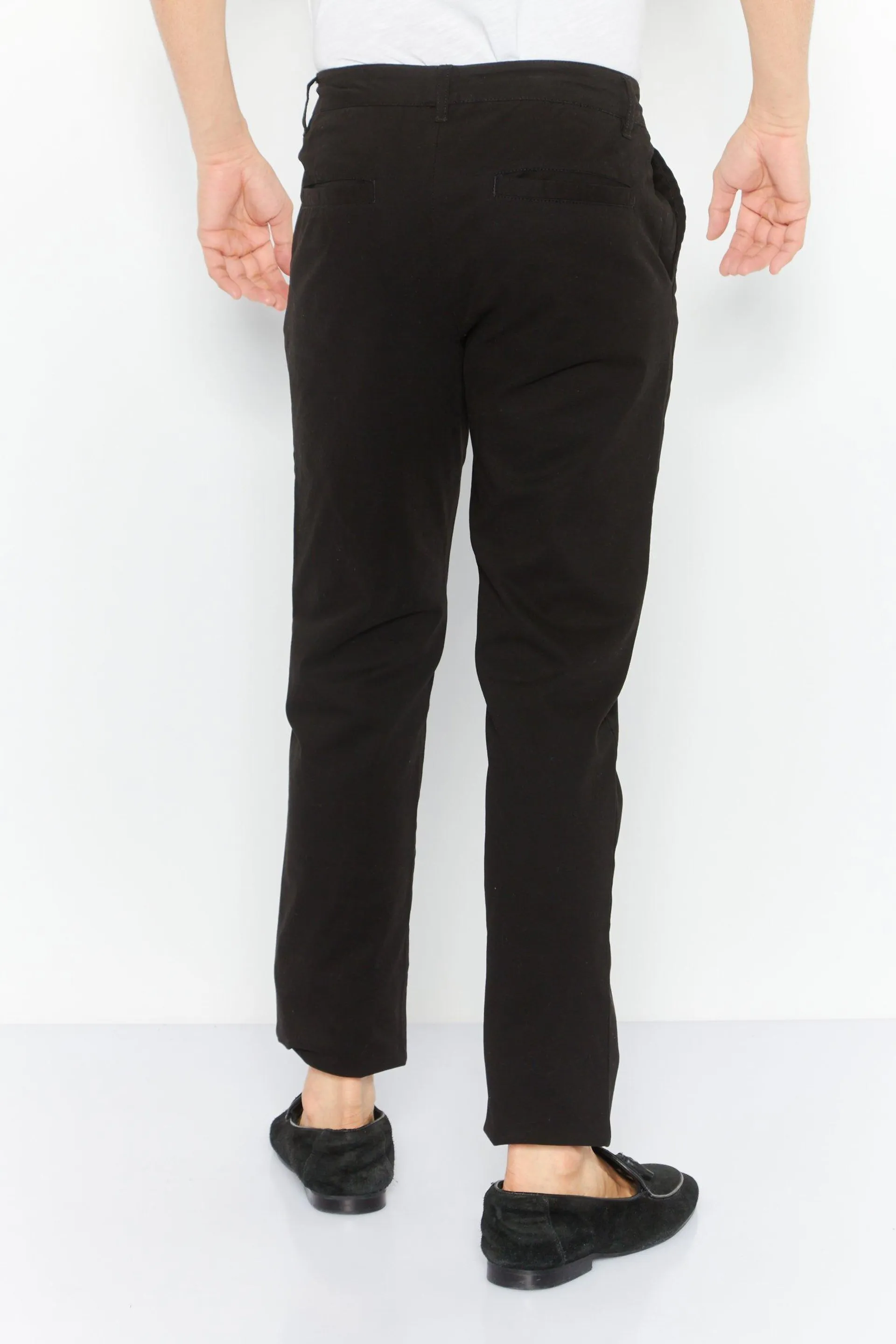 Men Slim Fit Plain Chino Pants, Black