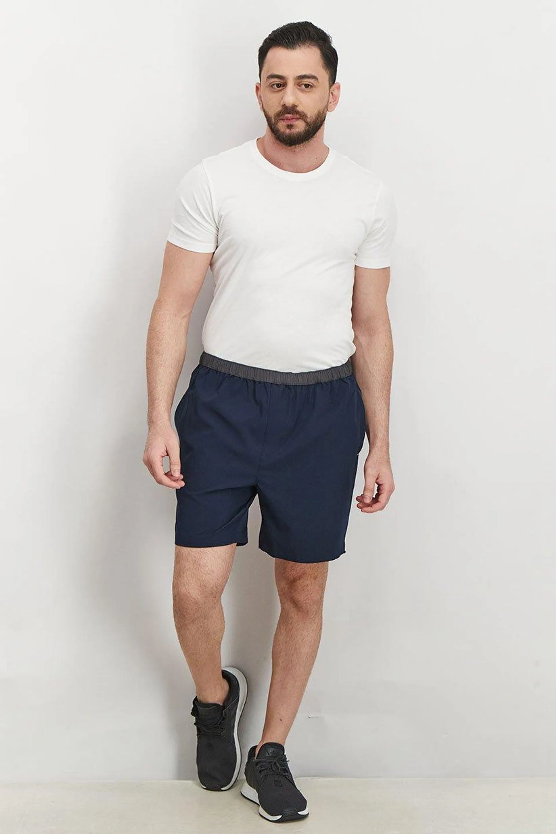 Men Sportswear Fit Quick Dry Volleyball Shorts, Navy and Charcoal