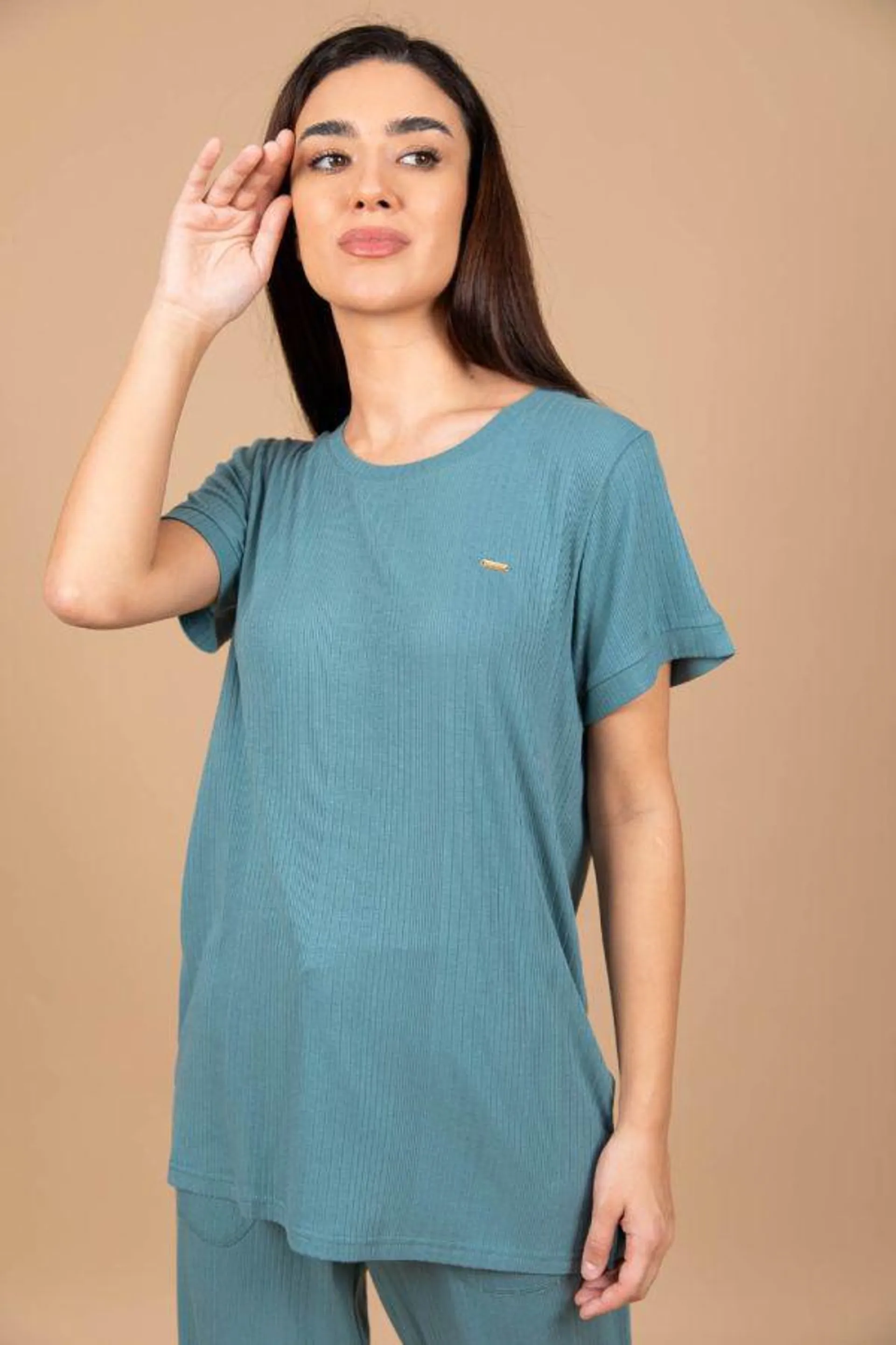 Ladies Green Variegated Rib Lounge Top