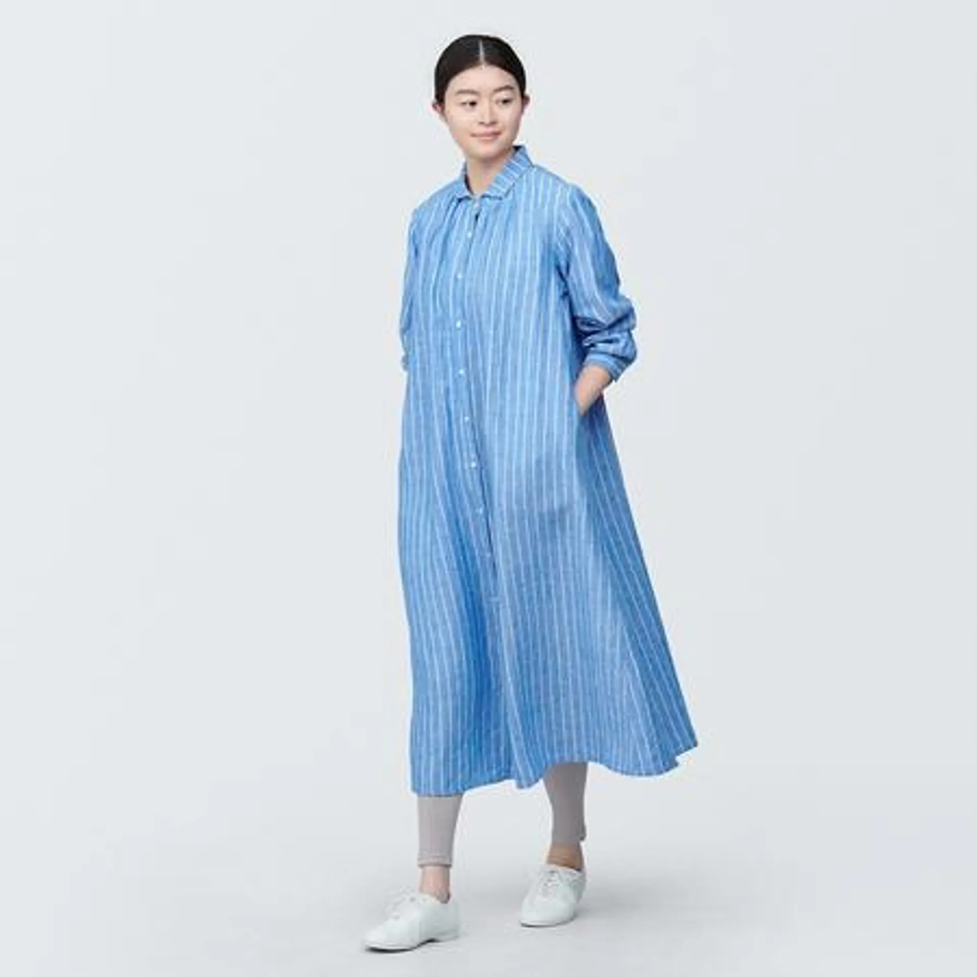 Washed Linen Long Sleeve Dress