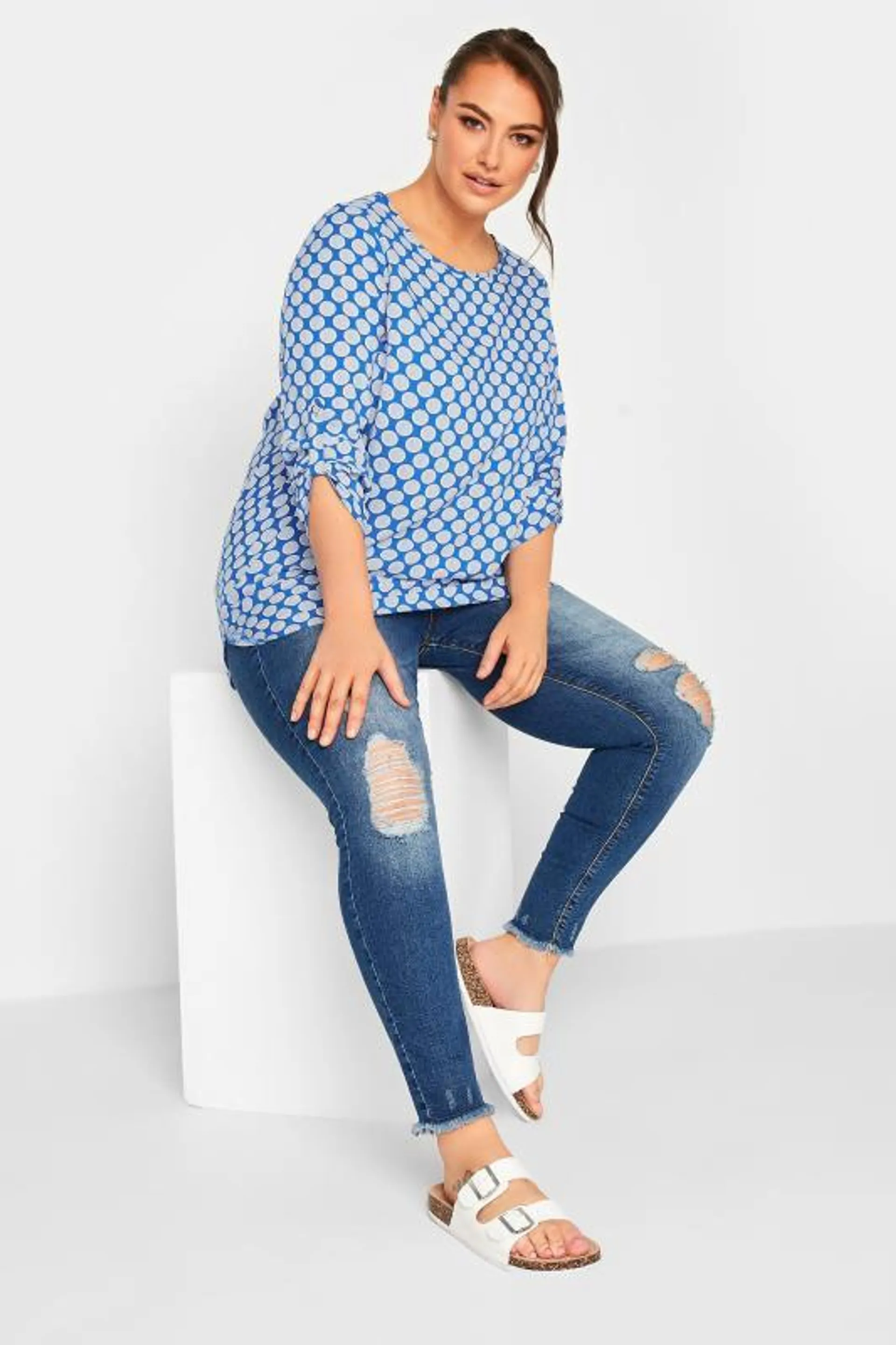 YOURS Curve Blue Abstract Spot Print Blouse