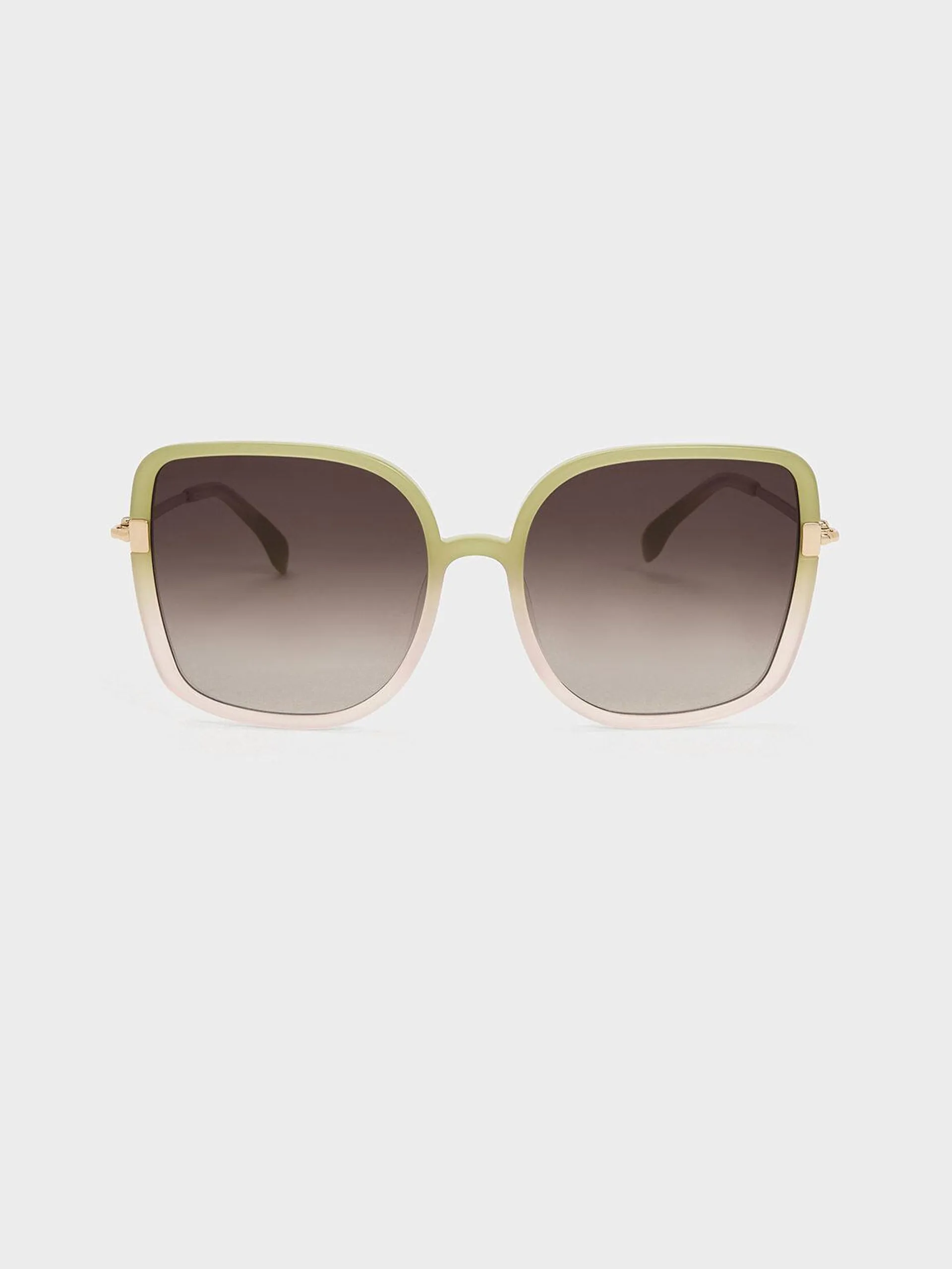 Oversized Square Chain-Link Sunglasses - Green