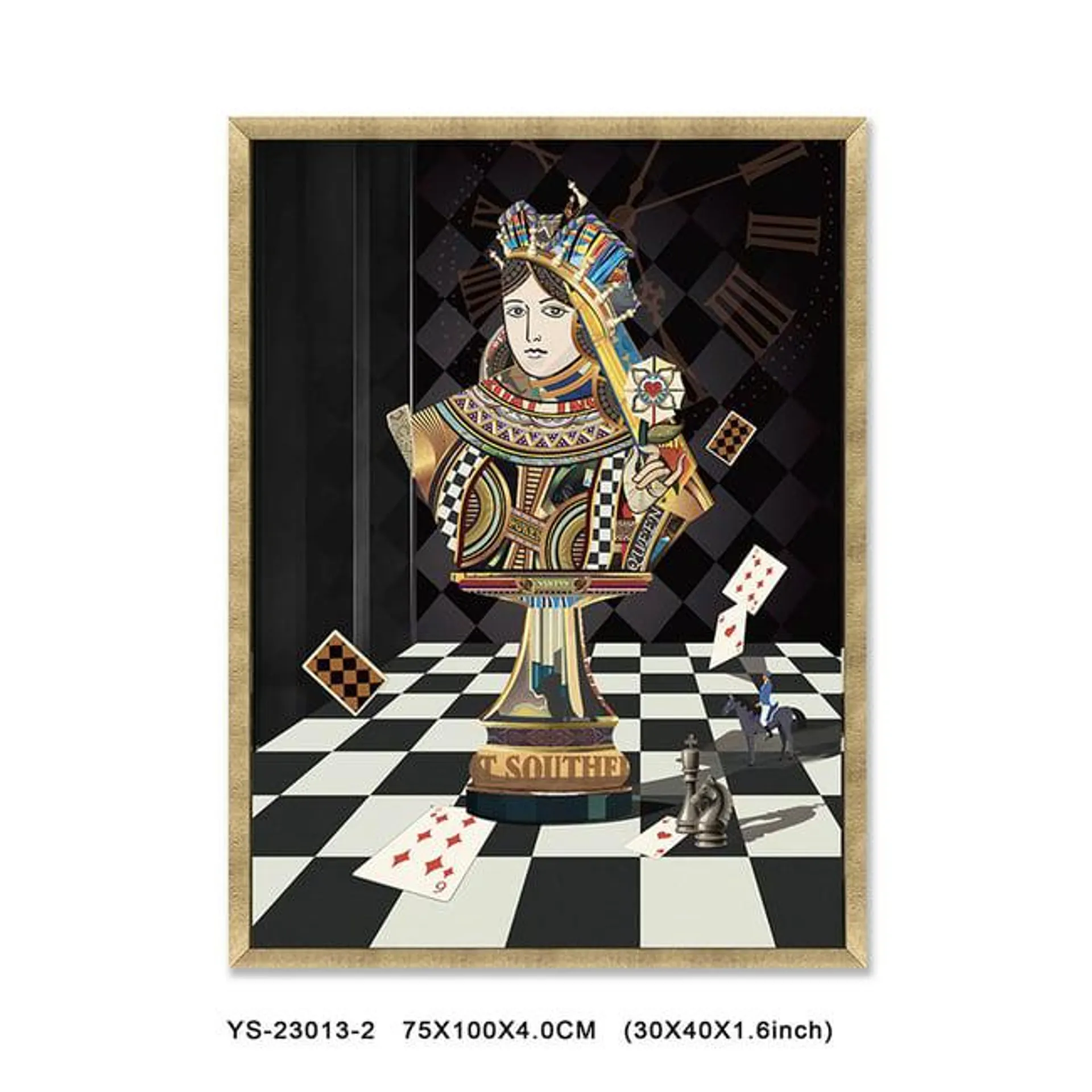 queen of cards and chess shadow box 75x4x100cm- multicolor