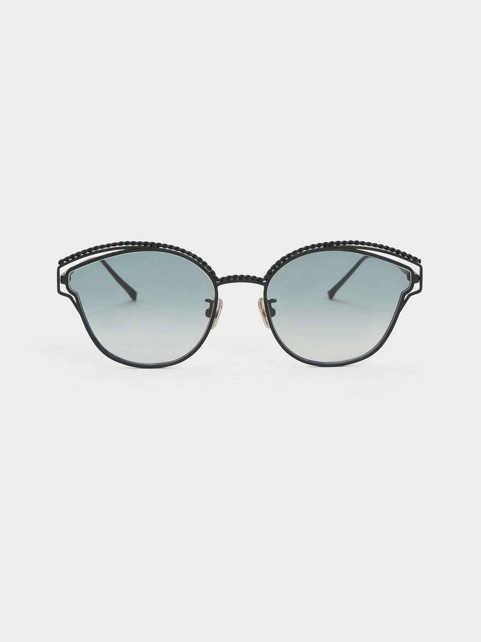 Braided Wire-Frame Cateye Sunglasses - Black