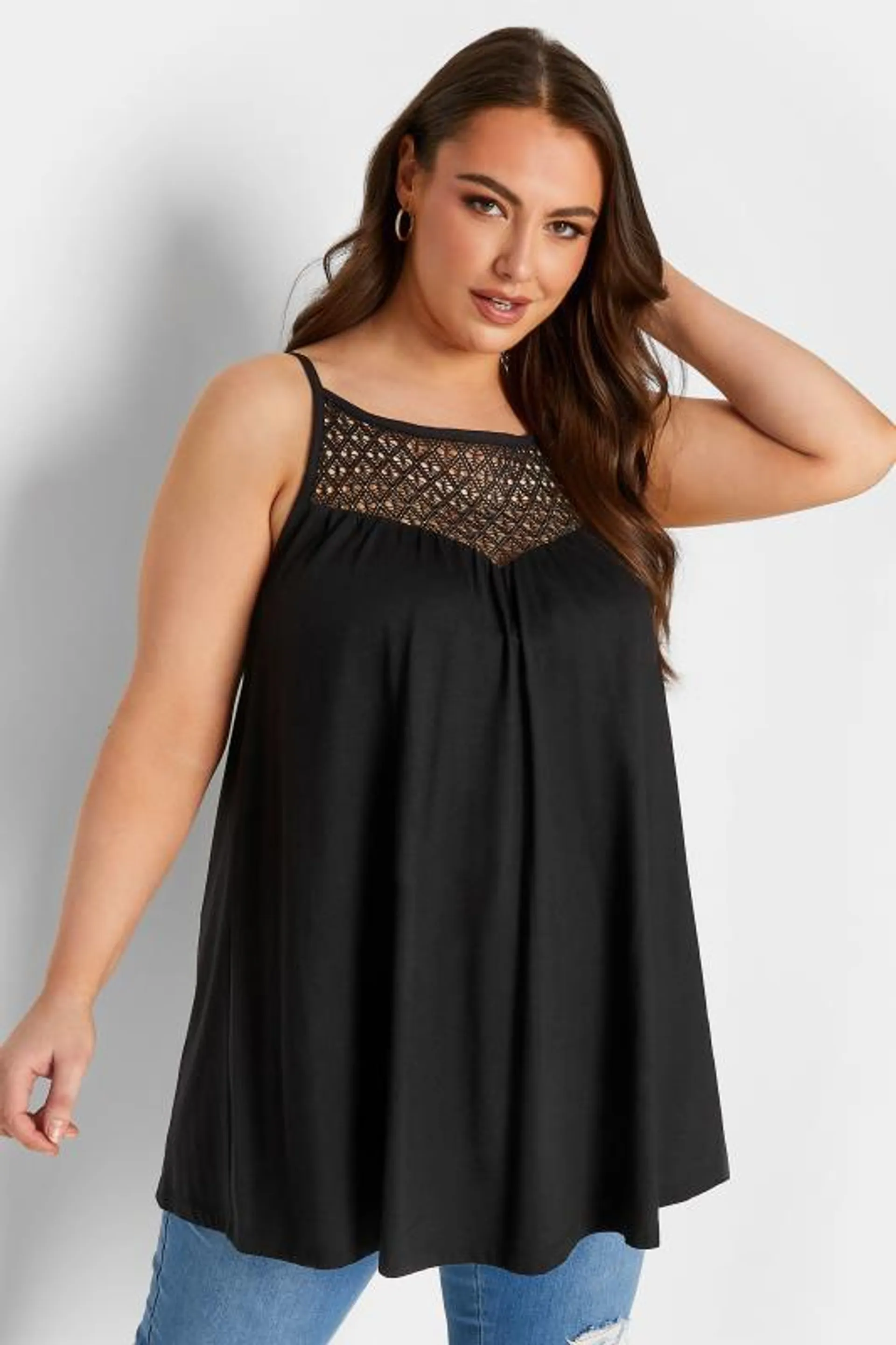 YOURS Curve Black Crochet Vest Top