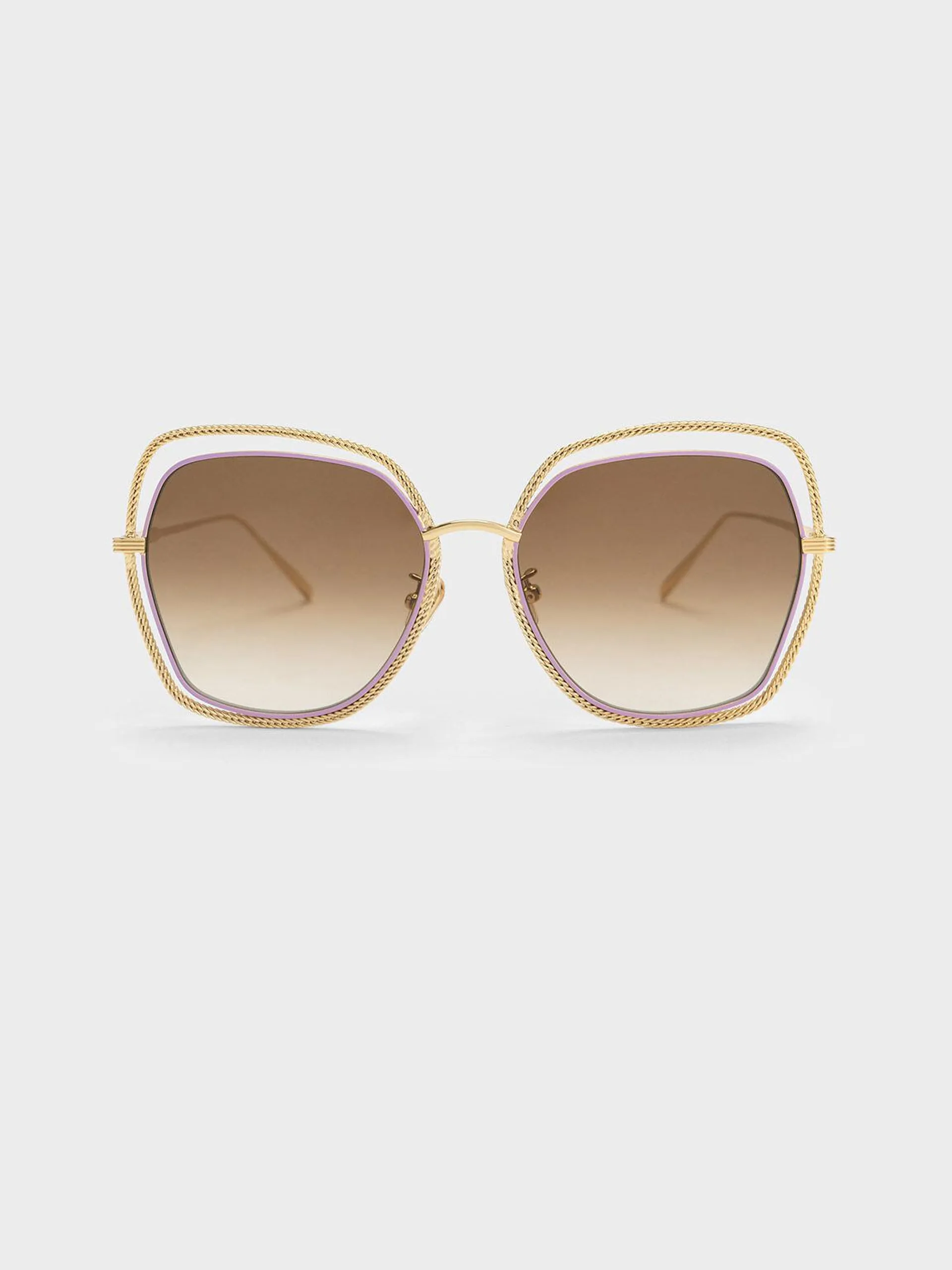Cut-Out Double-Frame Butterfly Sunglasses - Violet