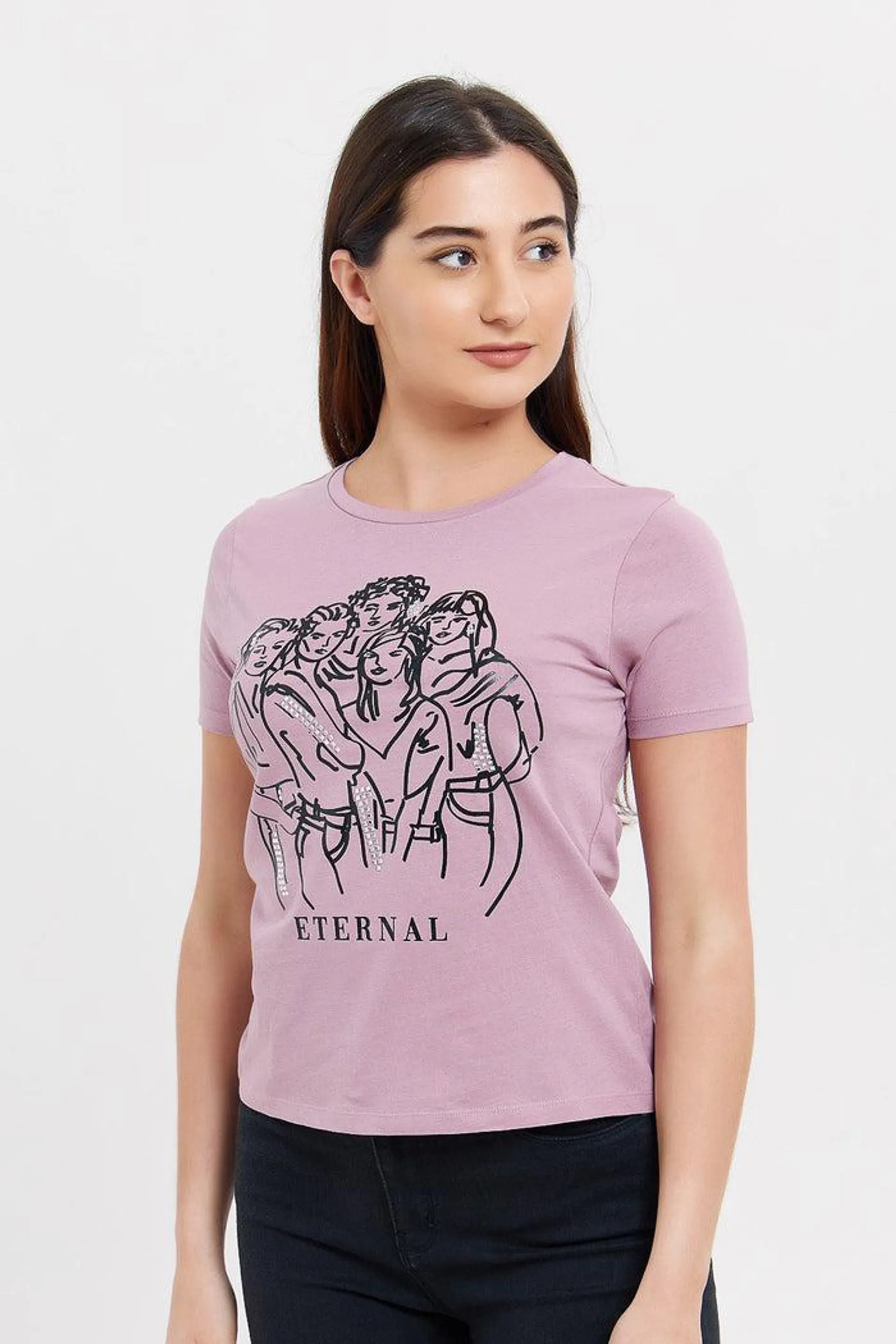 Women Mauve Eternal Embellishment T-Shirt